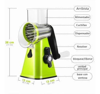 Foto 3 | Rallador Cortador de Verdura Malubero Picador Manual con 3 Cabezales color Verde