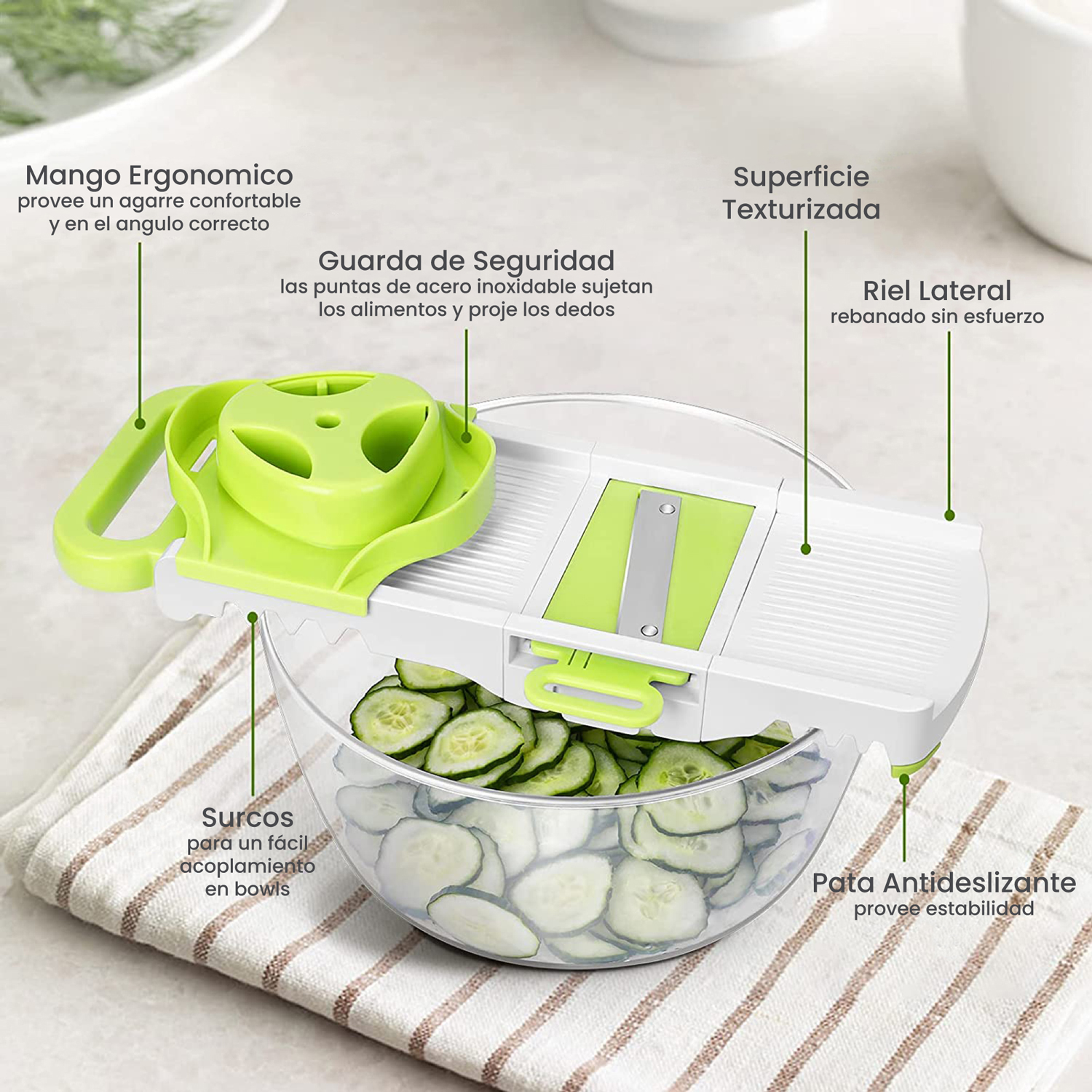 Foto 5 | Rallador De Verduras Manual Hiperware 6 En 1 Plegable Color Blanco