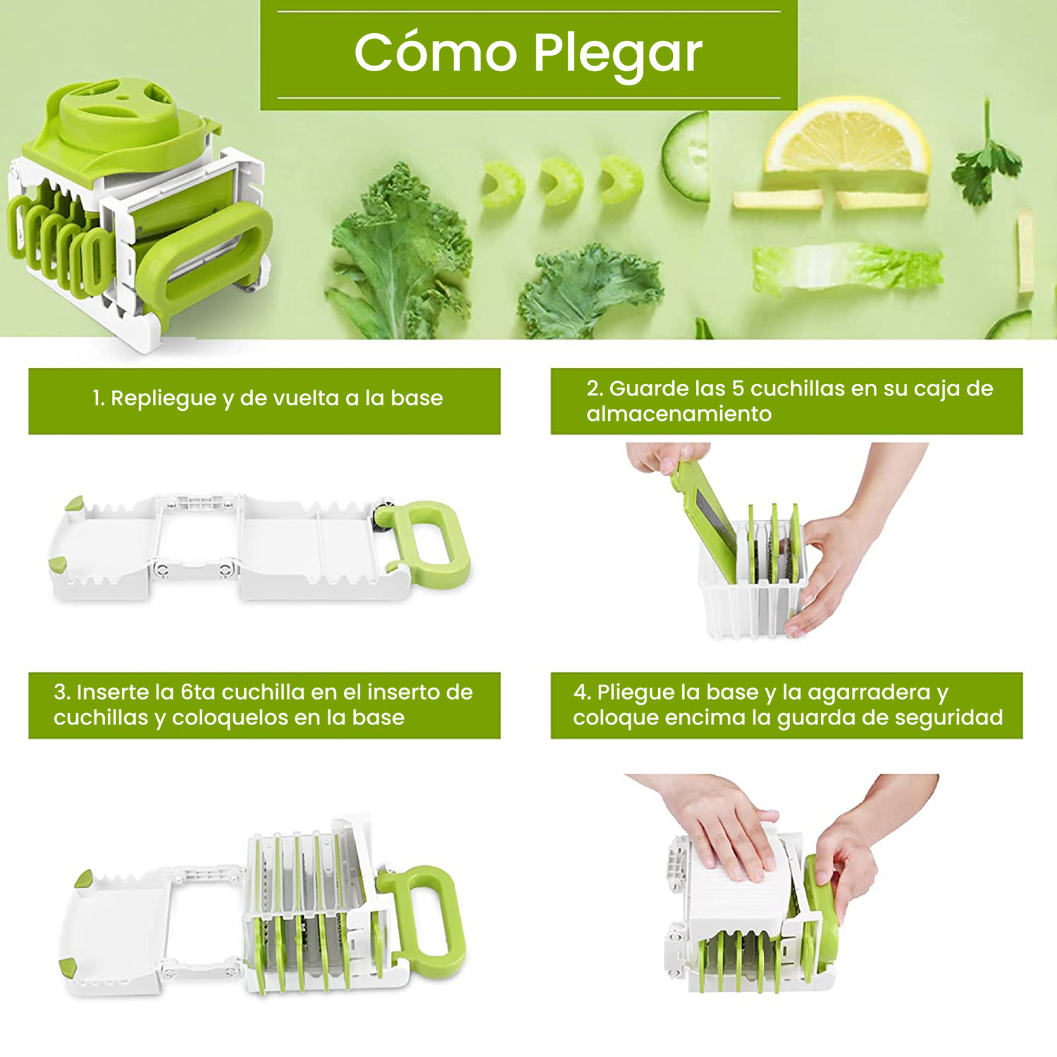 Foto 8 pulgar | Rallador De Verduras Manual Hiperware 6 En 1 Plegable Color Blanco