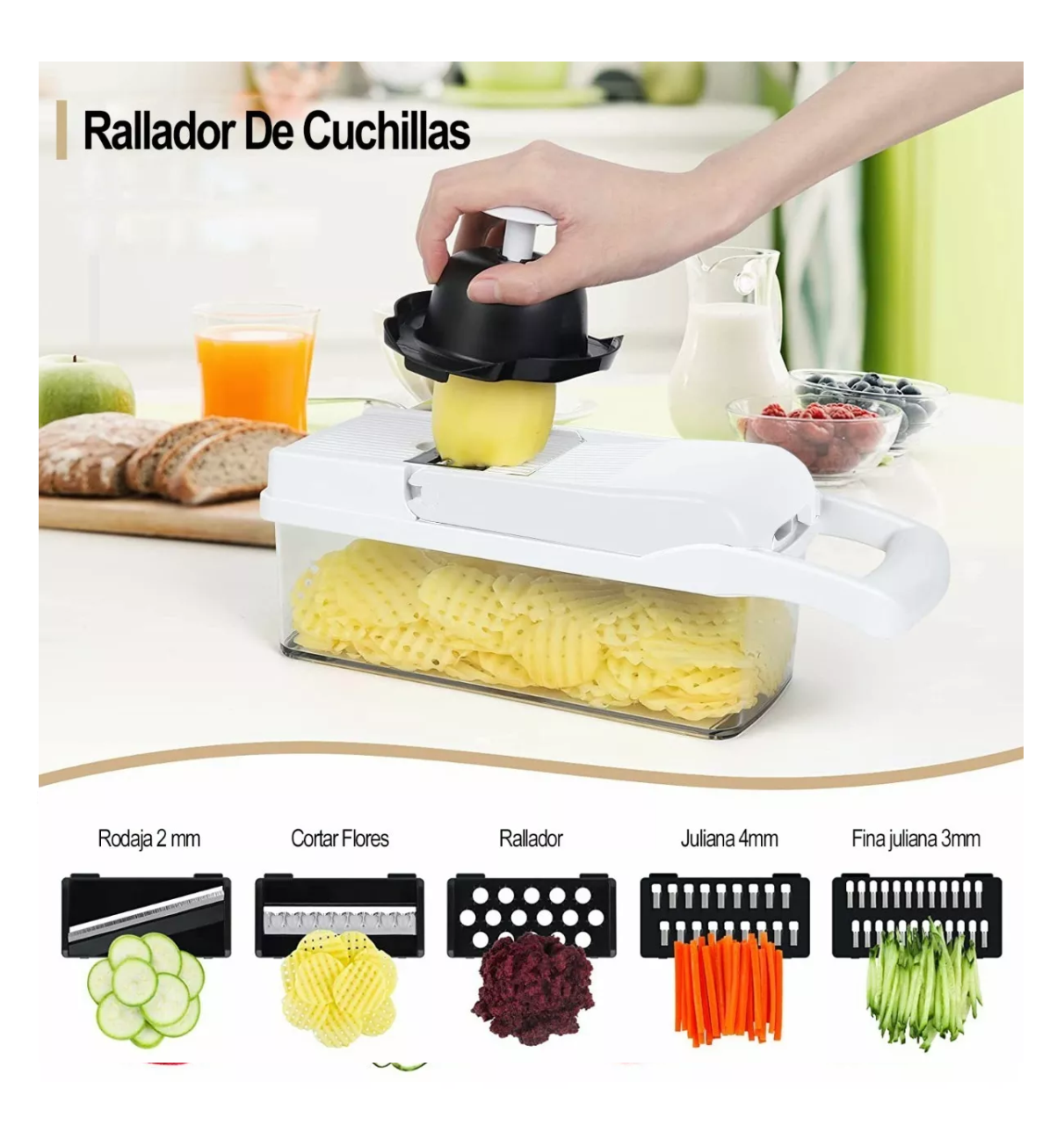 Foto 6 pulgar | Kit De Picador De Verduras Rallador 20 In 1 Con Cesta + Guante Blanco