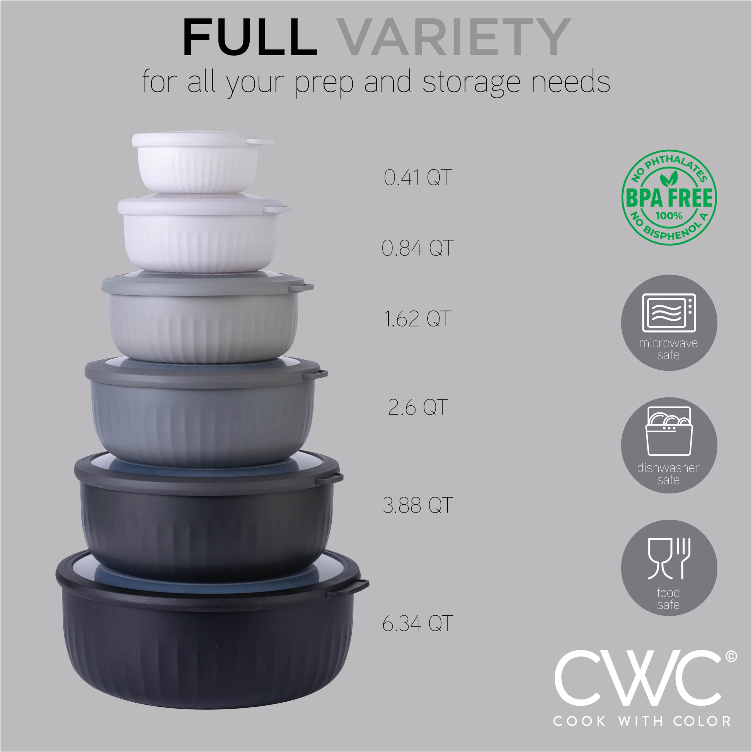 Foto 4 pulgar | Set De Cuencos Prep Cook With Color, Mezcla Ancha Con Tapas, 12 Piezas - Venta Internacional.