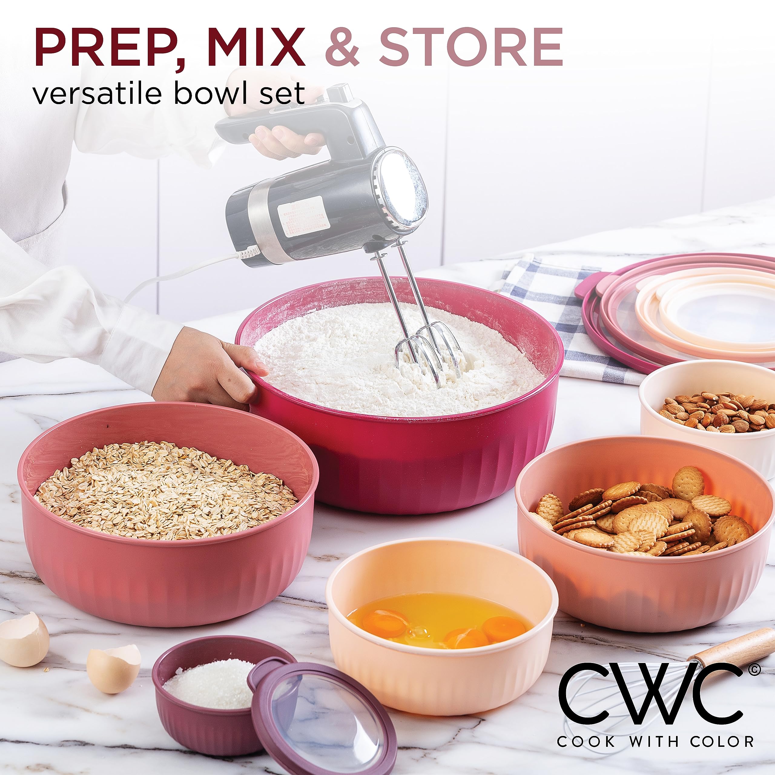 Foto 2 | Set De Cuencos Prep Cook With Color, Mezcla Ancha Con Tapas, 12 Piezas - Venta Internacional.