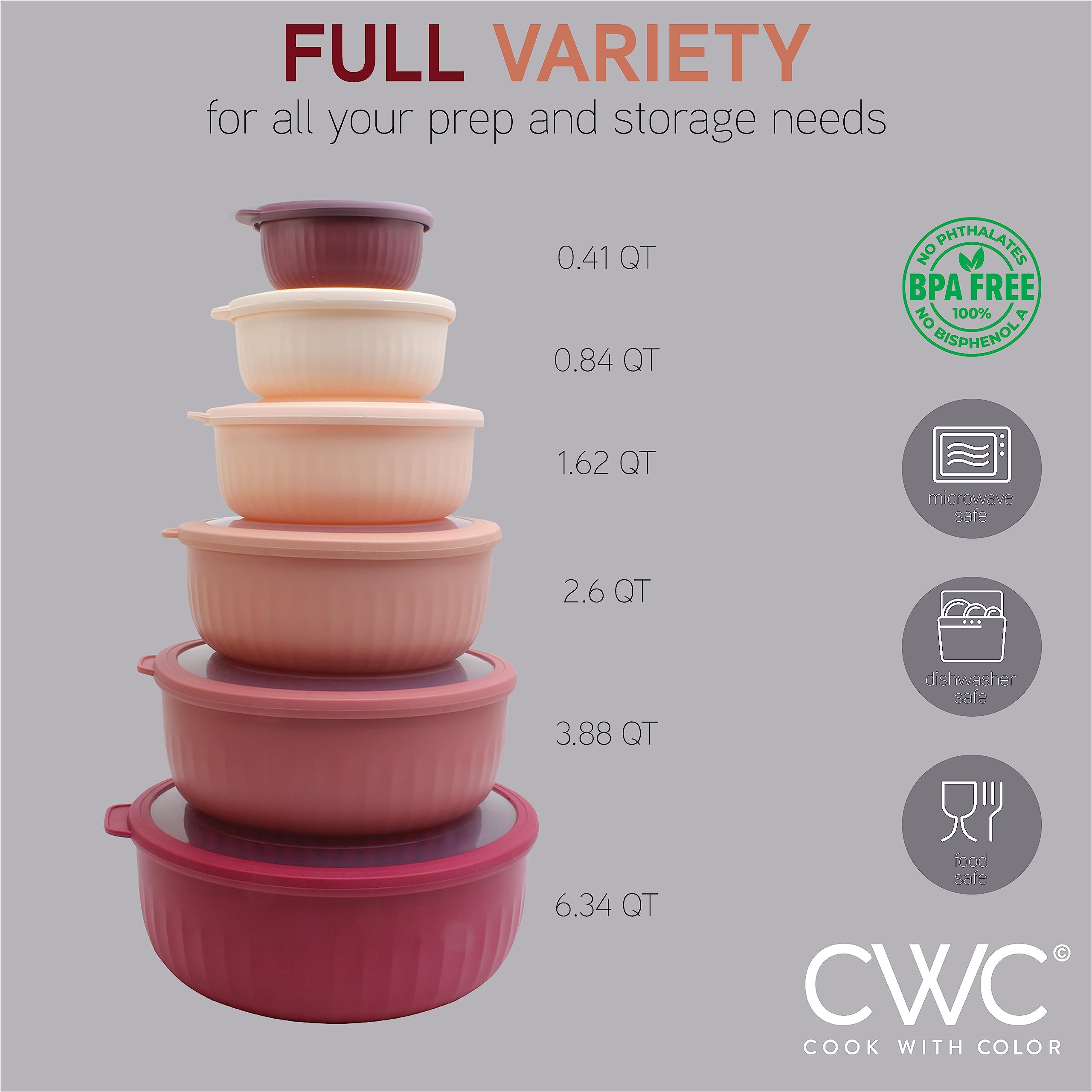 Foto 4 pulgar | Set De Cuencos Prep Cook With Color, Mezcla Ancha Con Tapas, 12 Piezas - Venta Internacional.