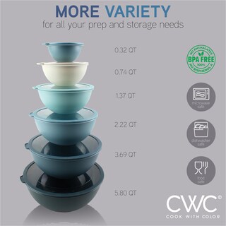 Foto 3 | Cuencos Para Mezclar Cook With Color, 12 Piezas De Plástico Con Tapas, Color Azul - Venta Internacional.