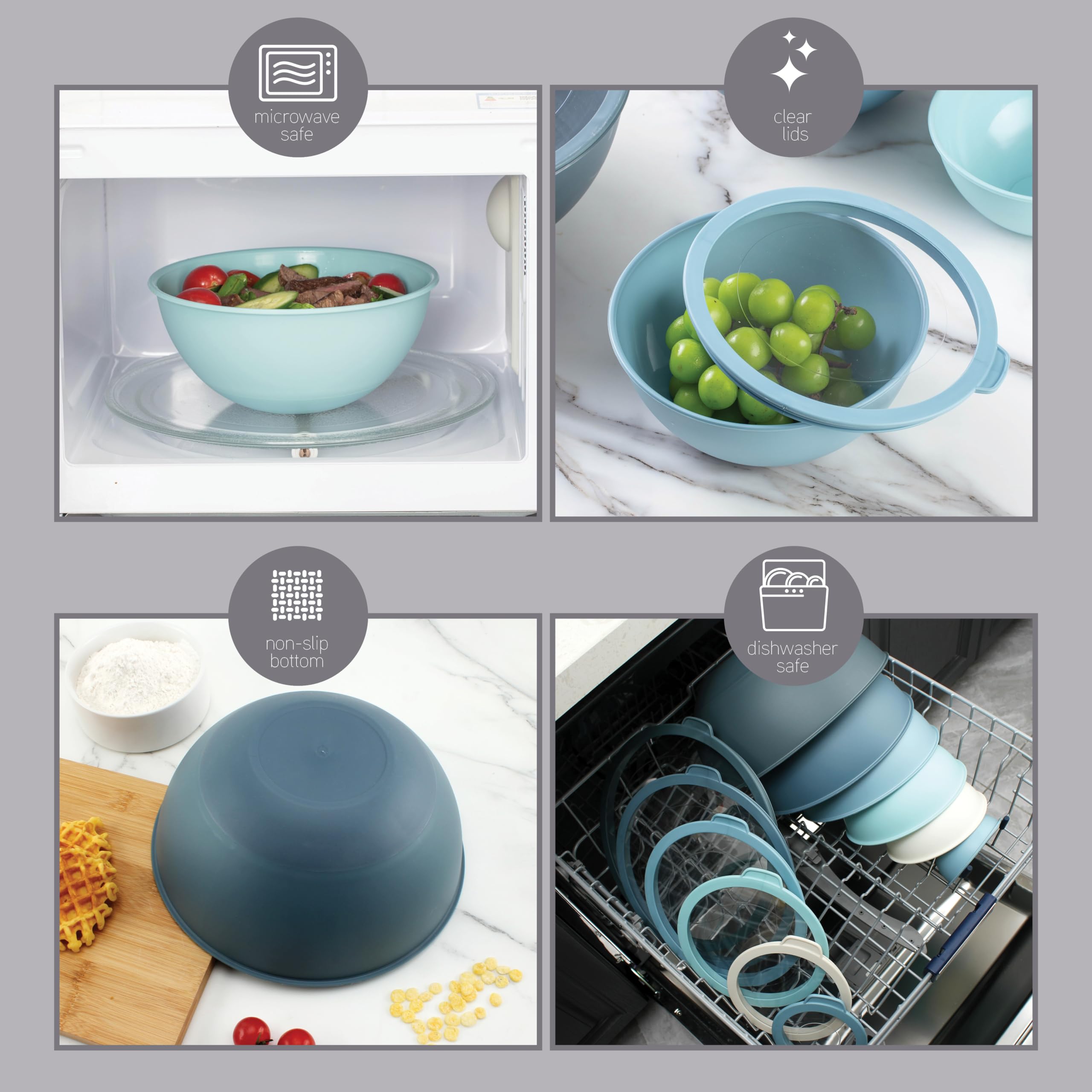 Foto 4 | Cuencos Para Mezclar Cook With Color, 12 Piezas De Plástico Con Tapas, Color Azul - Venta Internacional.