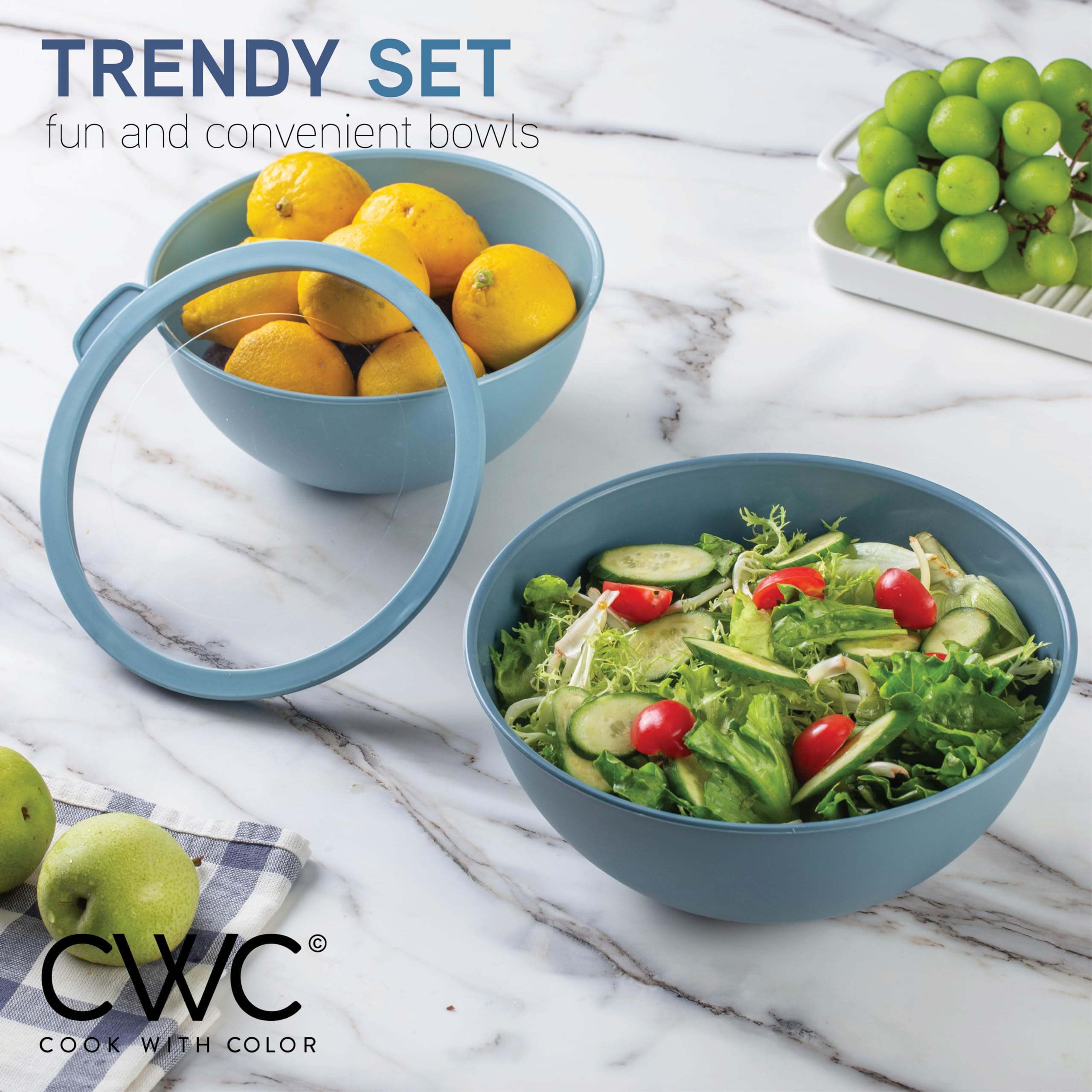 Foto 5 | Cuencos Para Mezclar Cook With Color, 12 Piezas De Plástico Con Tapas, Color Azul - Venta Internacional.