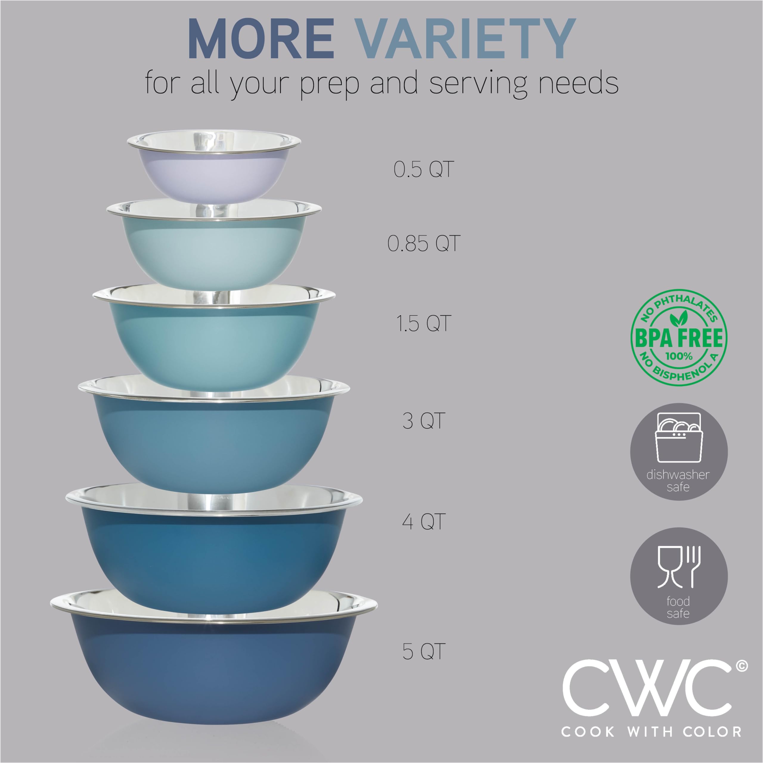 Foto 2 | Juego De 6 Cuencos Para Mezclar Cook With Color De Acero Inoxidable - Venta Internacional.