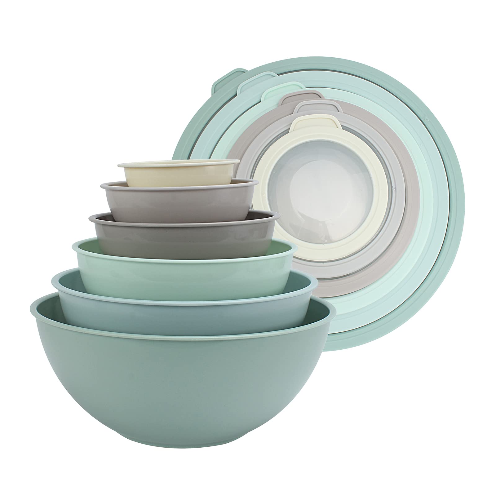 Juego De Cuencos Para Mezclar Cook With Color 12 Piezas Con Tapas, Color Menta Degradado - Venta Internacional.