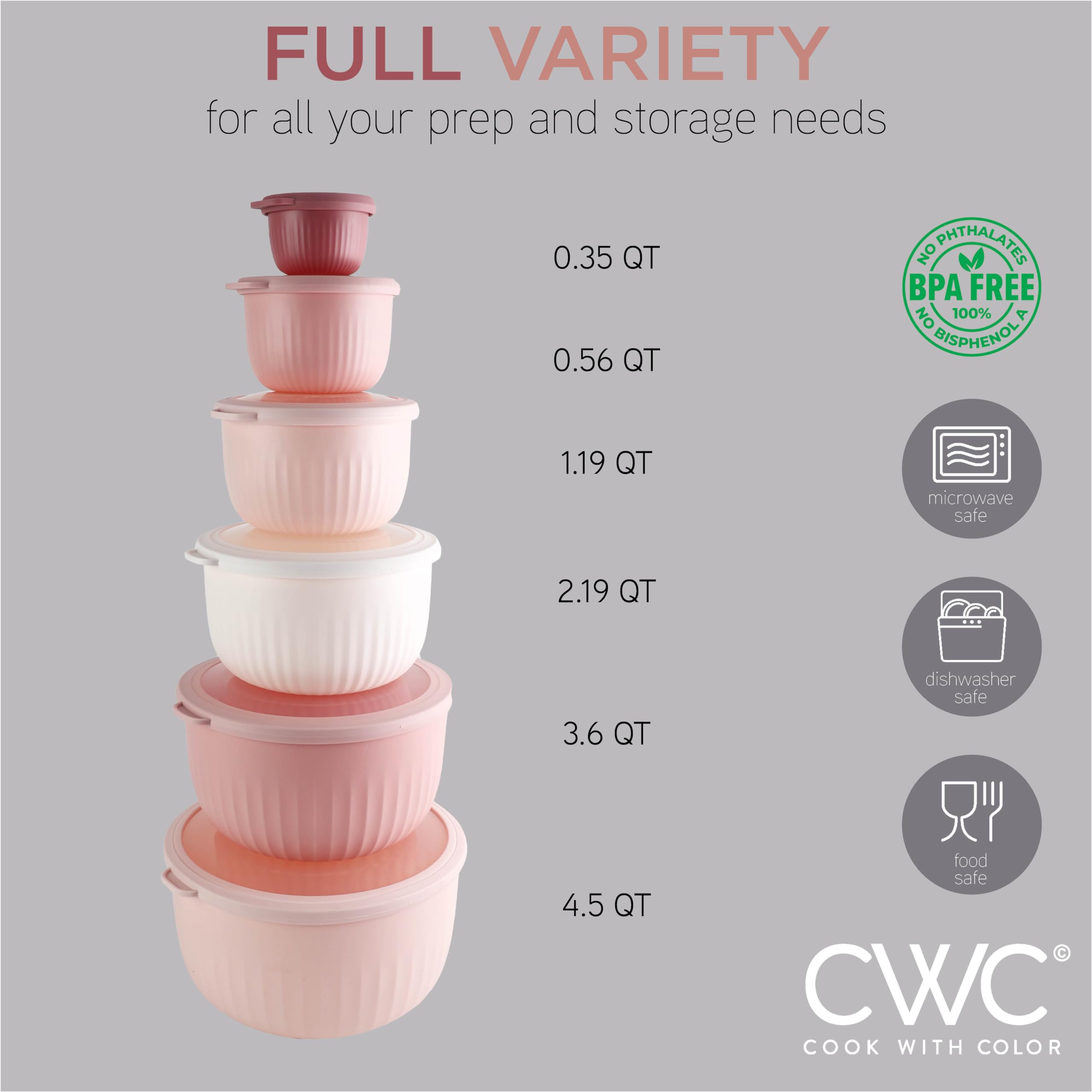Foto 3 pulgar | Set De Cuencos Para Mezclar Cook With Color Prep Con Tapas, 12 Unidades, Color Rosa - Venta Internacional.