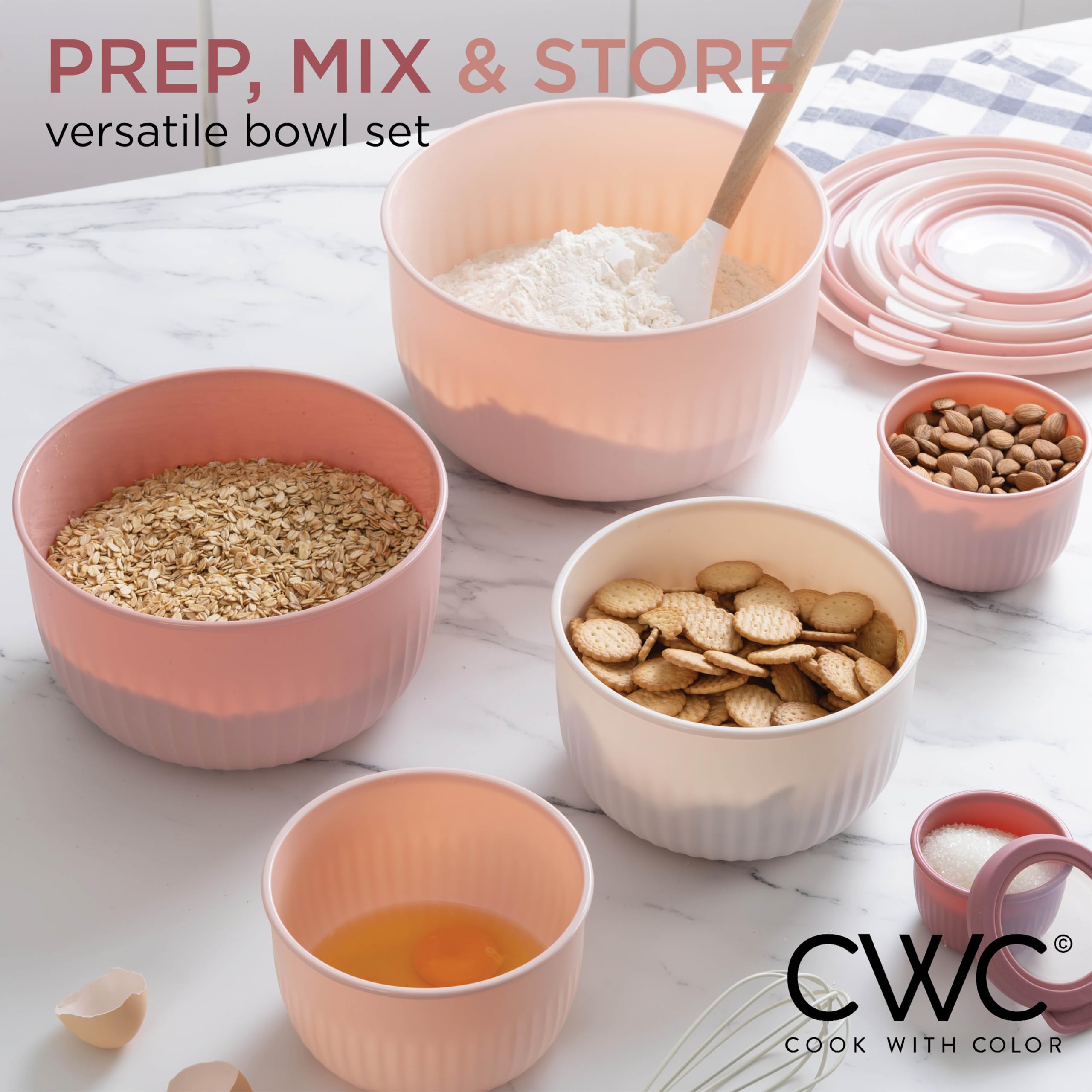 Foto 4 | Set De Cuencos Para Mezclar Cook With Color Prep Con Tapas, 12 Unidades, Color Rosa - Venta Internacional.