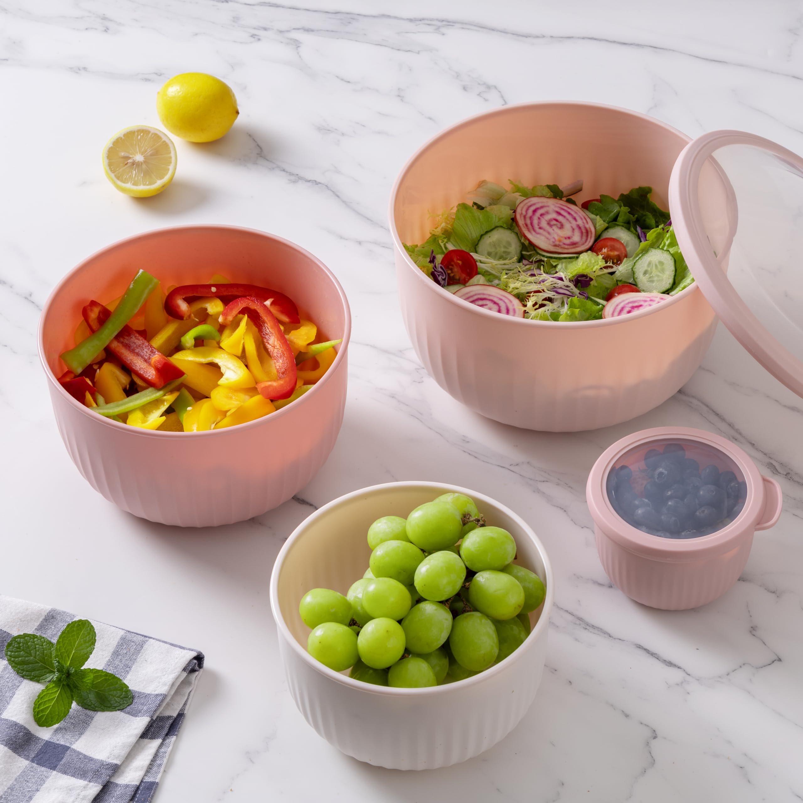 Foto 5 | Set De Cuencos Para Mezclar Cook With Color Prep Con Tapas, 12 Unidades, Color Rosa - Venta Internacional.