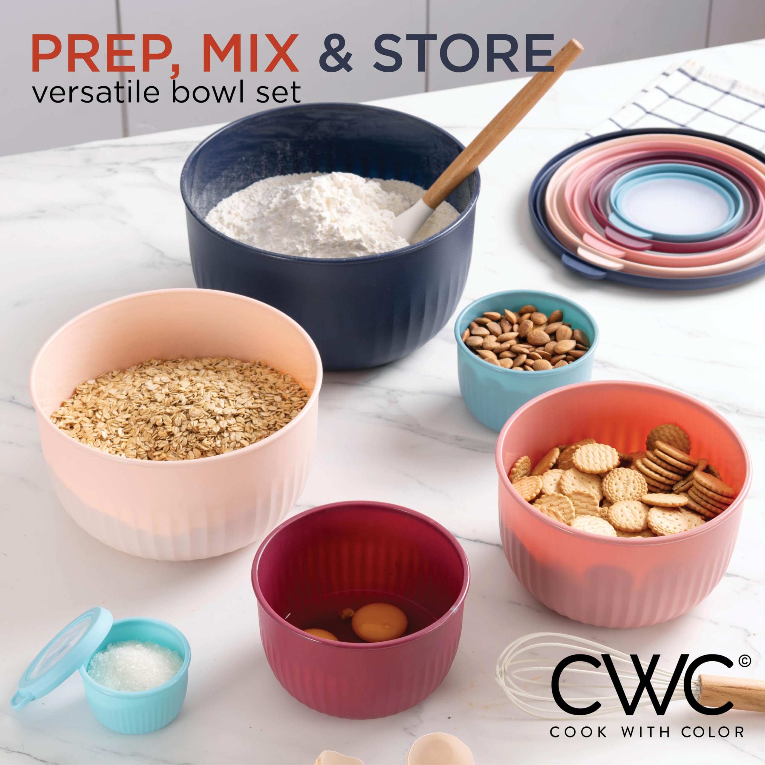 Foto 2 | Set De Cuencos Prep Cook With Color Para Mezclar Profundamente Con Tapas, 12 Unidades - Venta Internacional.