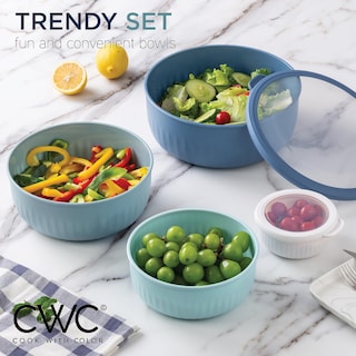 Foto 2 | Set De Cuencos Anchos Para Mezclar Prep Bowls Cook With Color Con Tapas Azules - Venta Internacional.