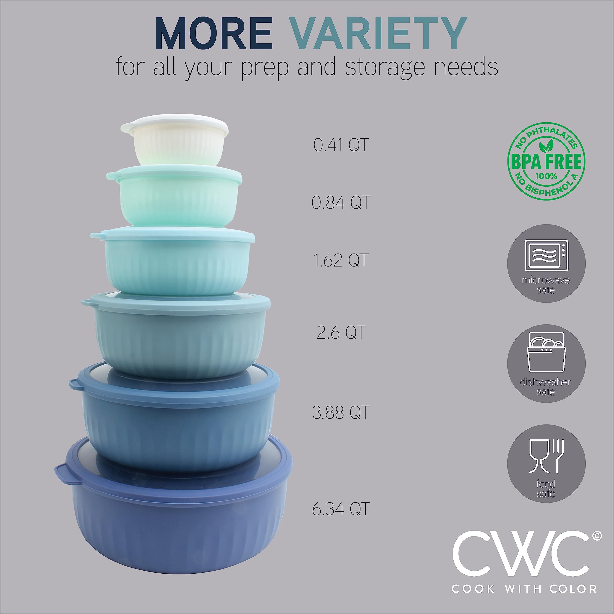 Foto 4 pulgar | Set De Cuencos Anchos Para Mezclar Prep Bowls Cook With Color Con Tapas Azules - Venta Internacional.