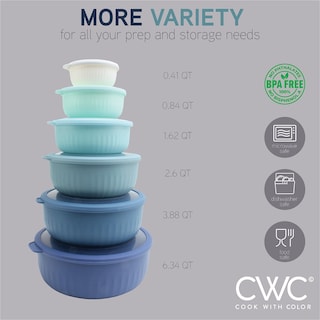 Foto 3 | Set De Cuencos Anchos Para Mezclar Prep Bowls Cook With Color Con Tapas Azules - Venta Internacional.