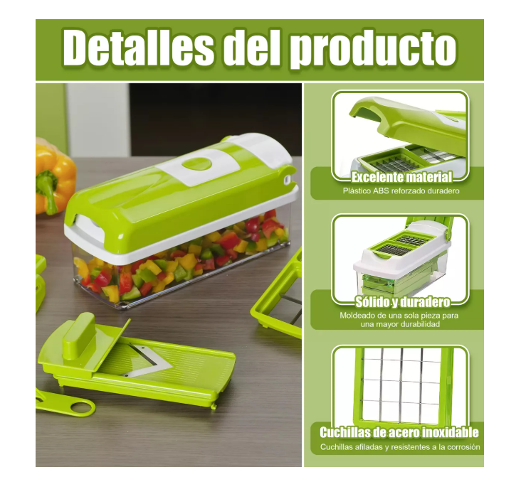 Foto 4 pulgar | Rallador Cortador Picador De Verduras Multifuncional 12 En 1 Color Verde Wünd