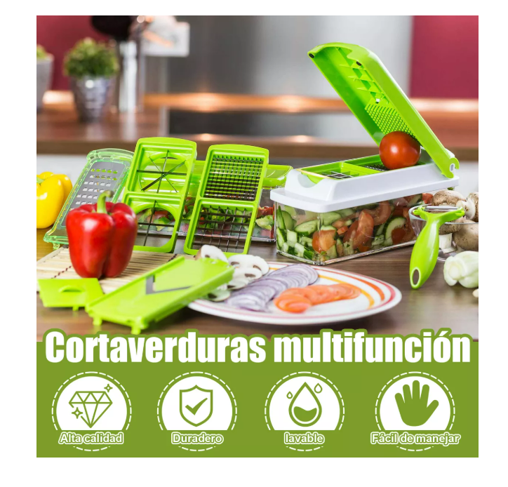 Foto 5 pulgar | Rallador Cortador Picador De Verduras Multifuncional 12 En 1 Color Verde Wünd