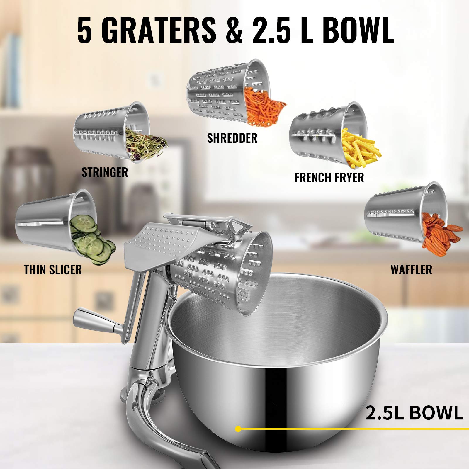 Foto 4 pulgar | Rallador Rotativo De Queso Vevor De Aleación De Zinc Con 5 Conos De Corte - Venta Internacional.