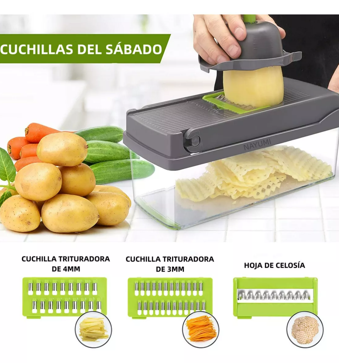 Foto 5 pulgar | Rallador Cortador Rebanador Picador Manual De Verduras Fruta Xtellar