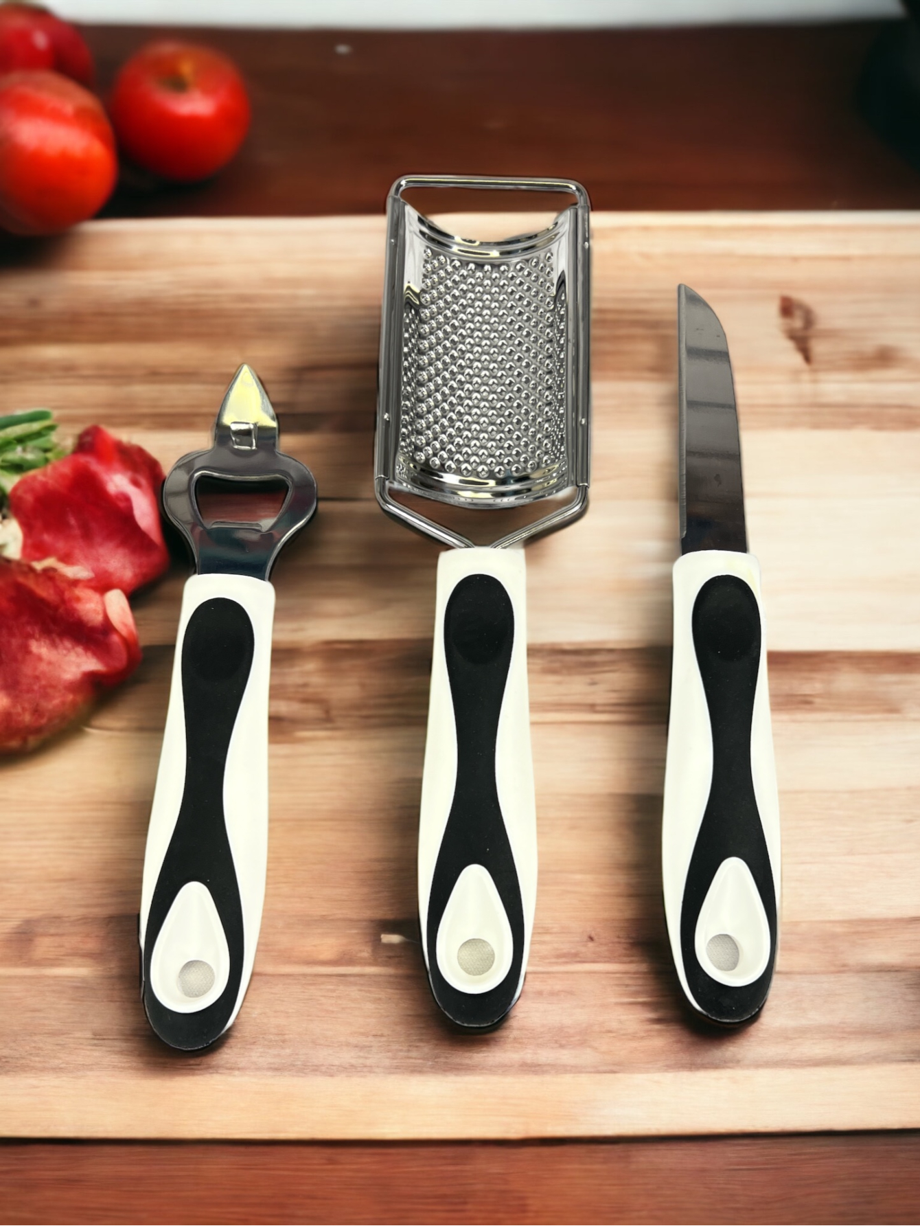 Set De 3 Utensilios Para Cocina Rallador Cuchillo Abrelatas