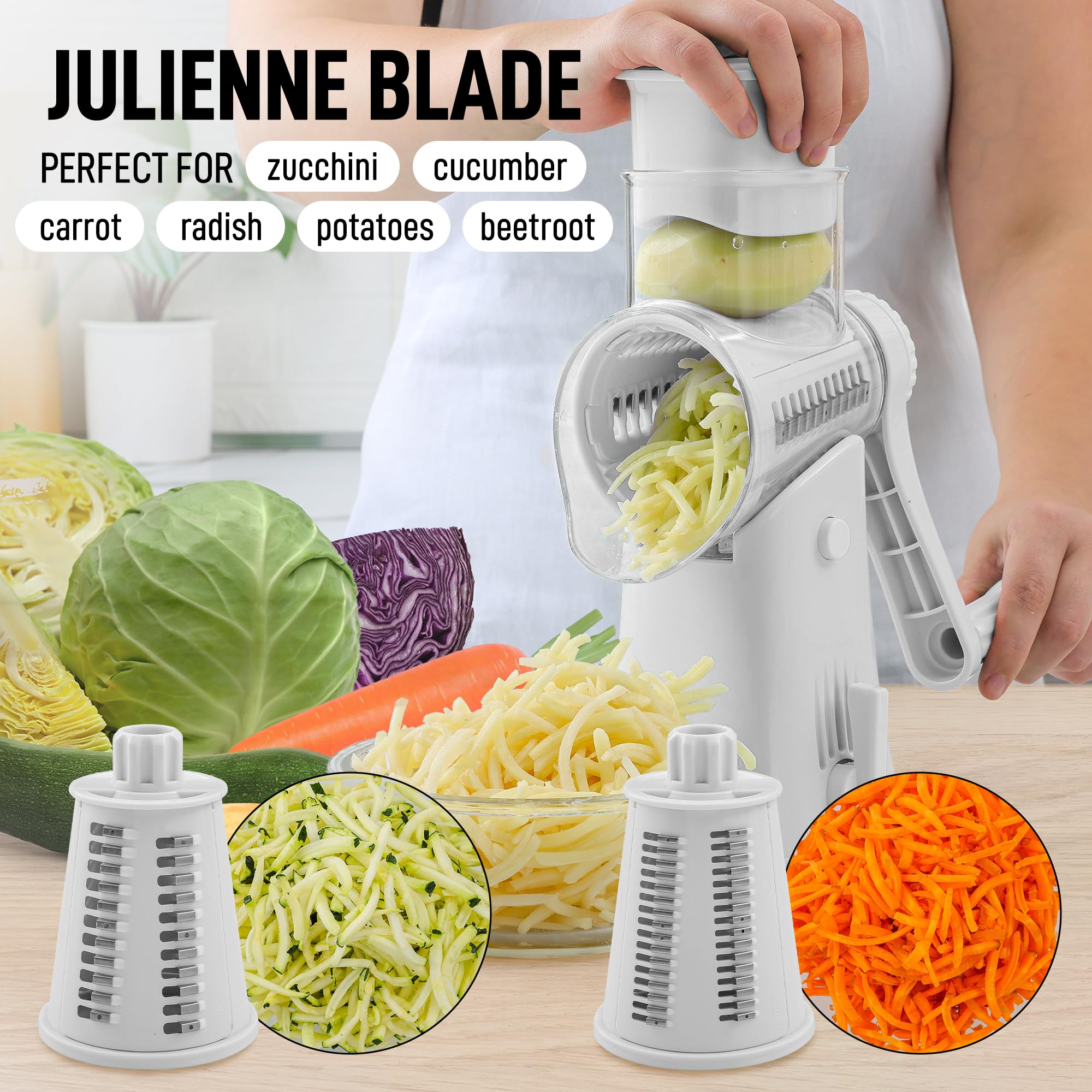 Foto 4 pulgar | Rallador Rotativo De Queso Zulay Kitchen, Triturador De 5 Cuchillas, Blanco - Venta Internacional.