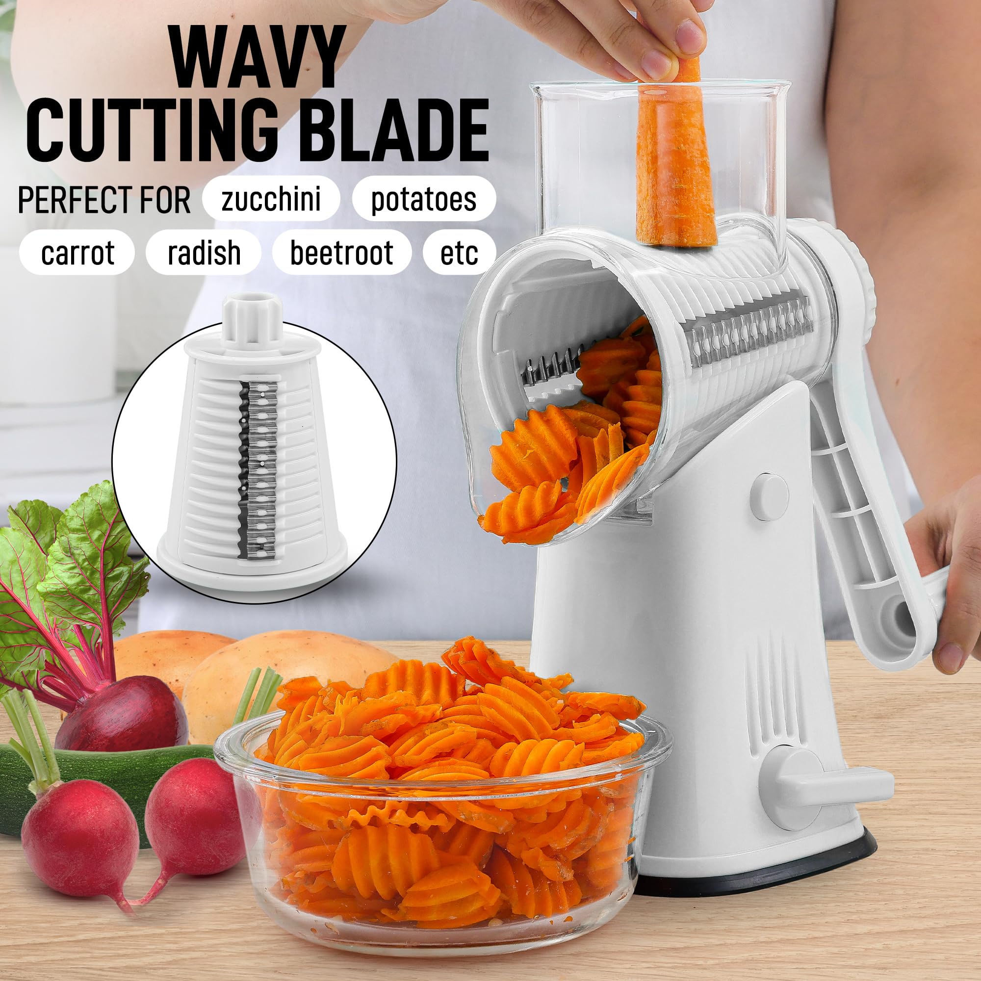 Foto 4 | Rallador Rotativo De Queso Zulay Kitchen, Triturador De 5 Cuchillas, Blanco - Venta Internacional.