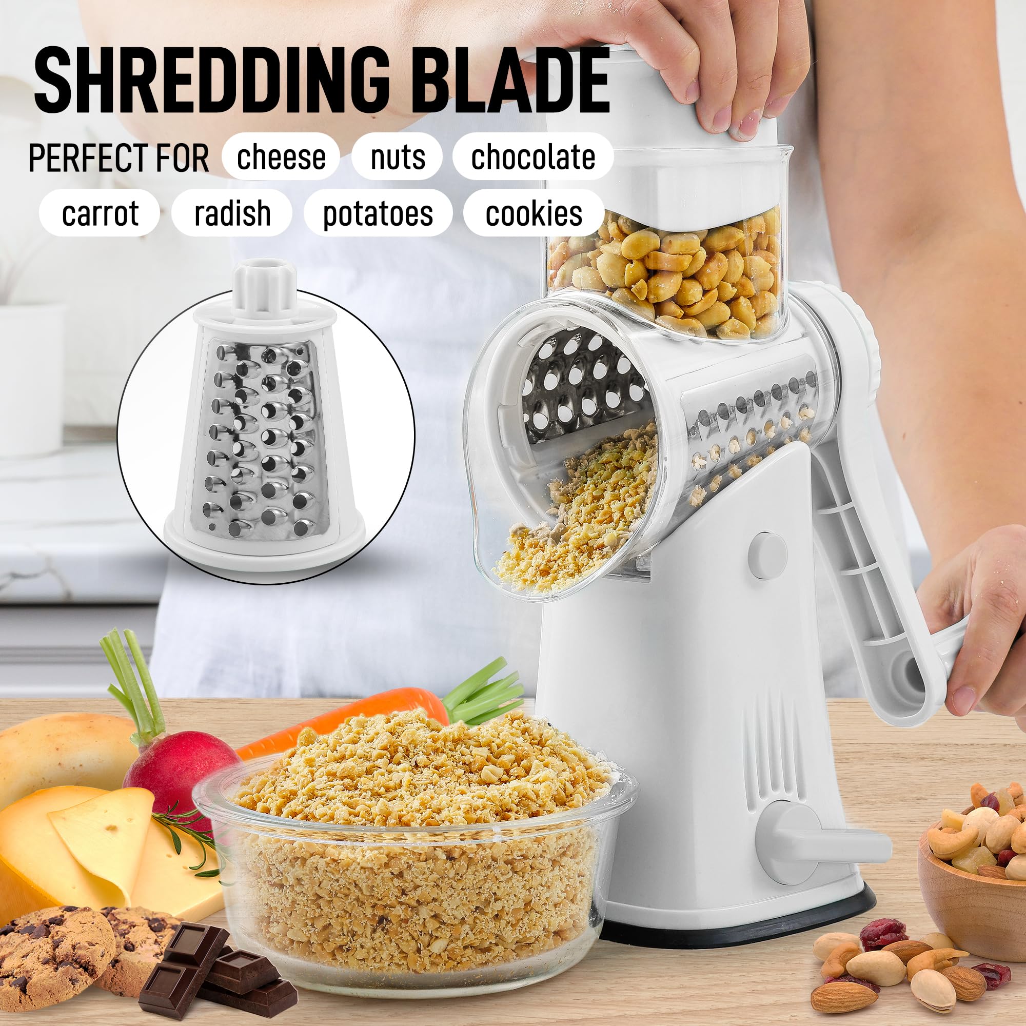 Foto 5 | Rallador Rotativo De Queso Zulay Kitchen, Triturador De 5 Cuchillas, Blanco - Venta Internacional.