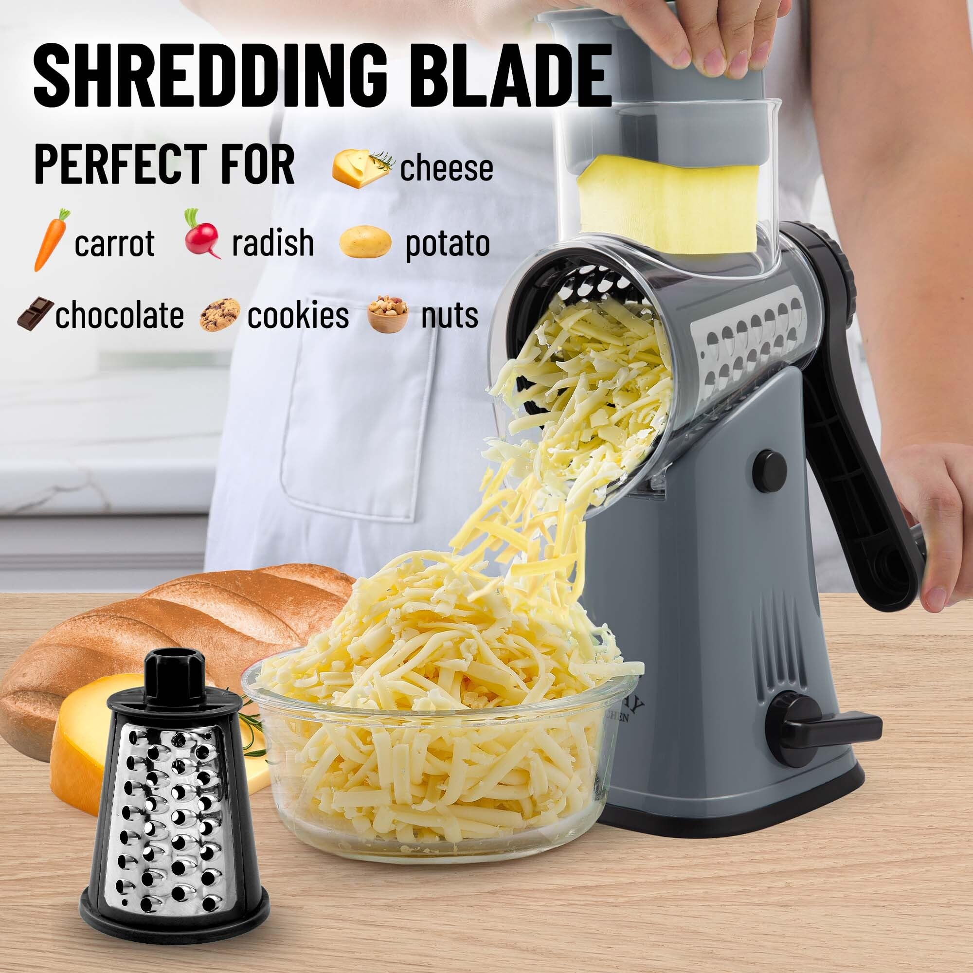 Foto 4 pulgar | Rallador Rotativo De Queso Zulay Kitchen De 5 Cuchillas Con Base De Succión - Venta Internacional.
