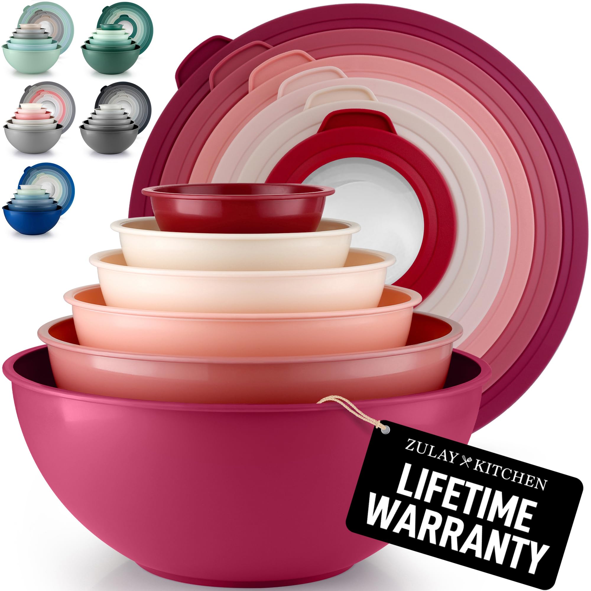 Juego De 12 Cuencos Para Mezclar Zulay Kitchen De Plástico Con Tapas, Color Rojo - Venta Internacional.