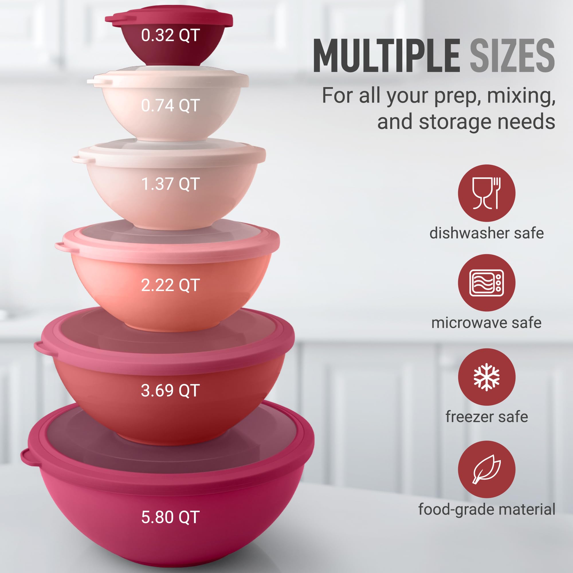 Foto 4 pulgar | Juego De 12 Cuencos Para Mezclar Zulay Kitchen De Plástico Con Tapas, Color Rojo - Venta Internacional.