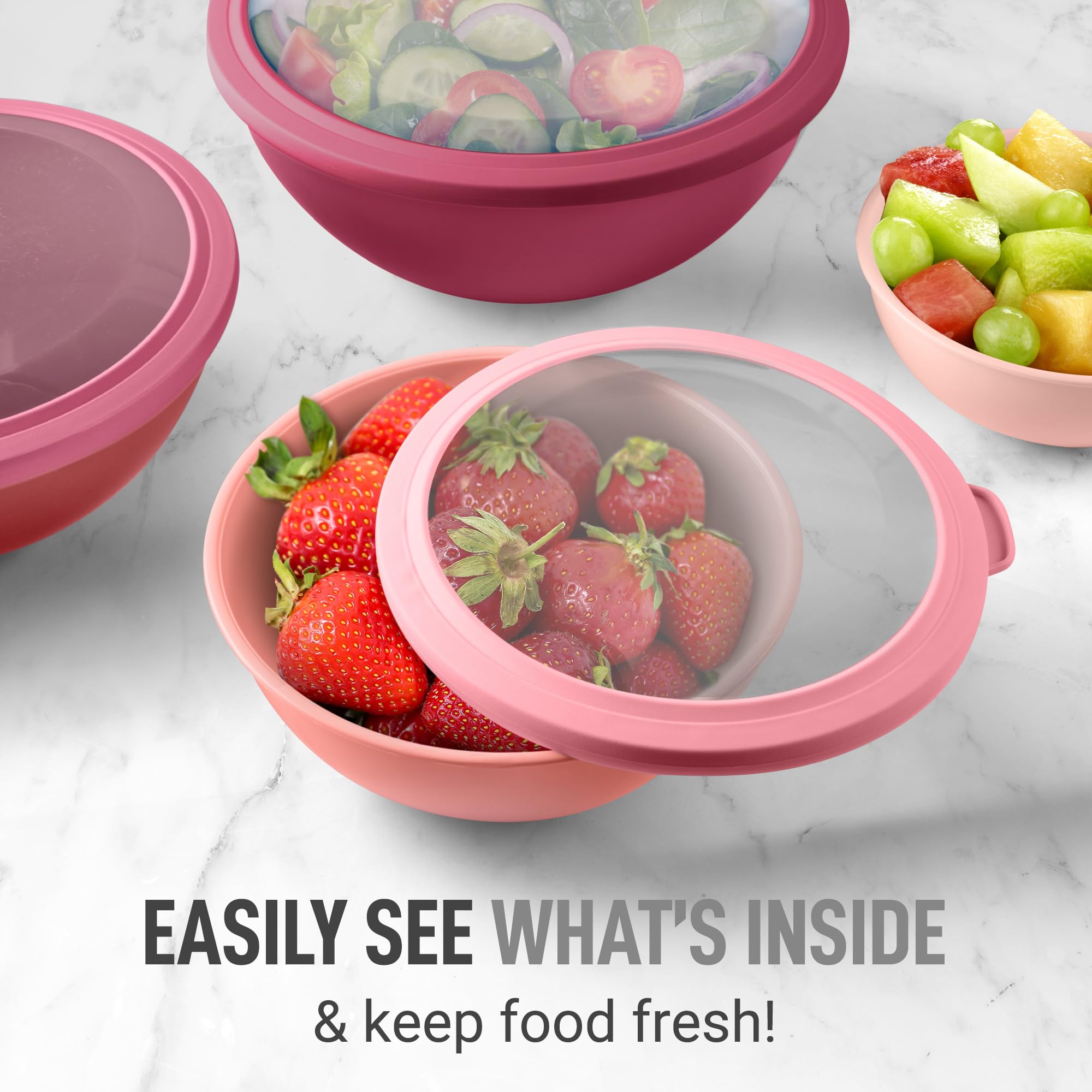 Foto 5 | Juego De 12 Cuencos Para Mezclar Zulay Kitchen De Plástico Con Tapas, Color Rojo - Venta Internacional.