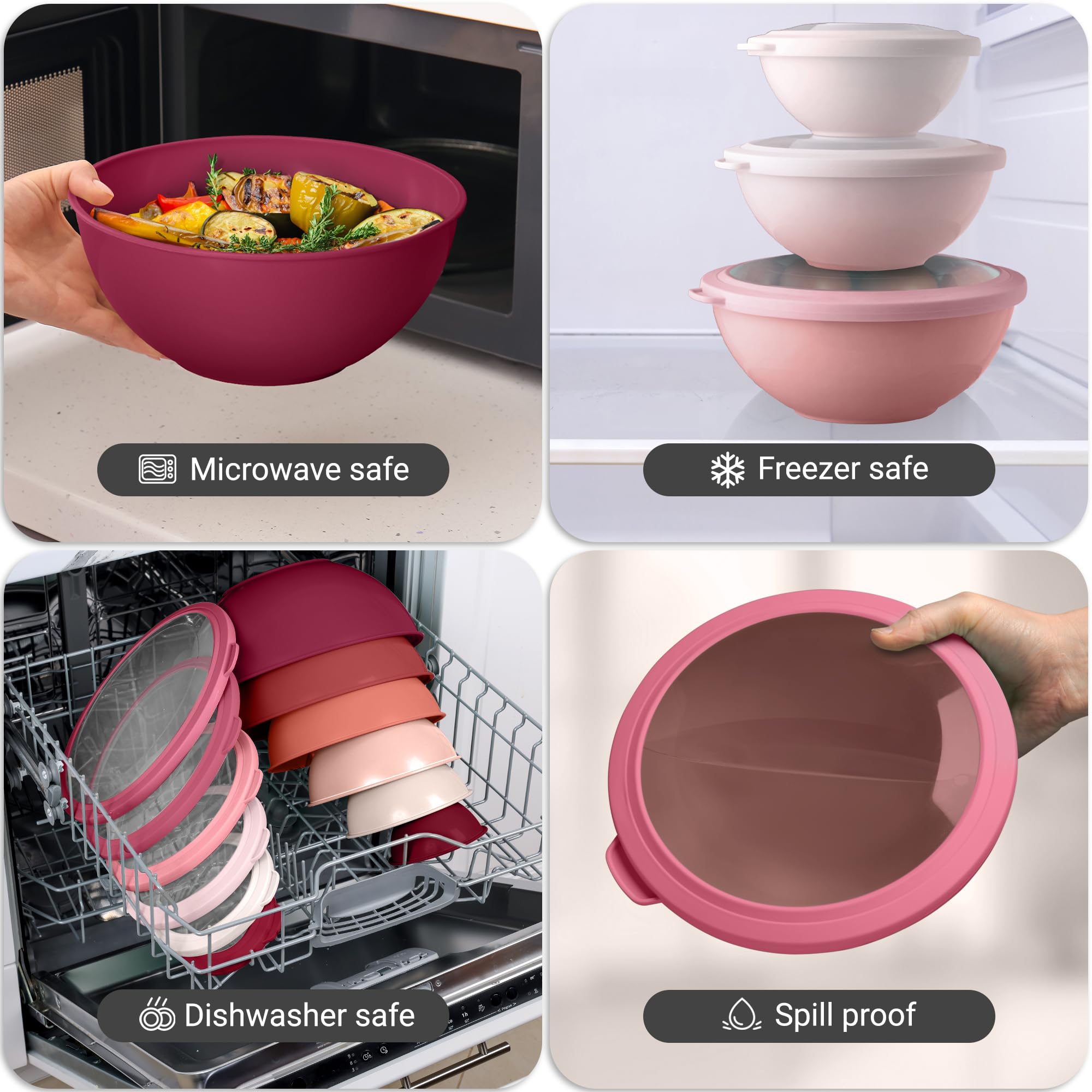 Foto 7 | Juego De 12 Cuencos Para Mezclar Zulay Kitchen De Plástico Con Tapas, Color Rojo - Venta Internacional.