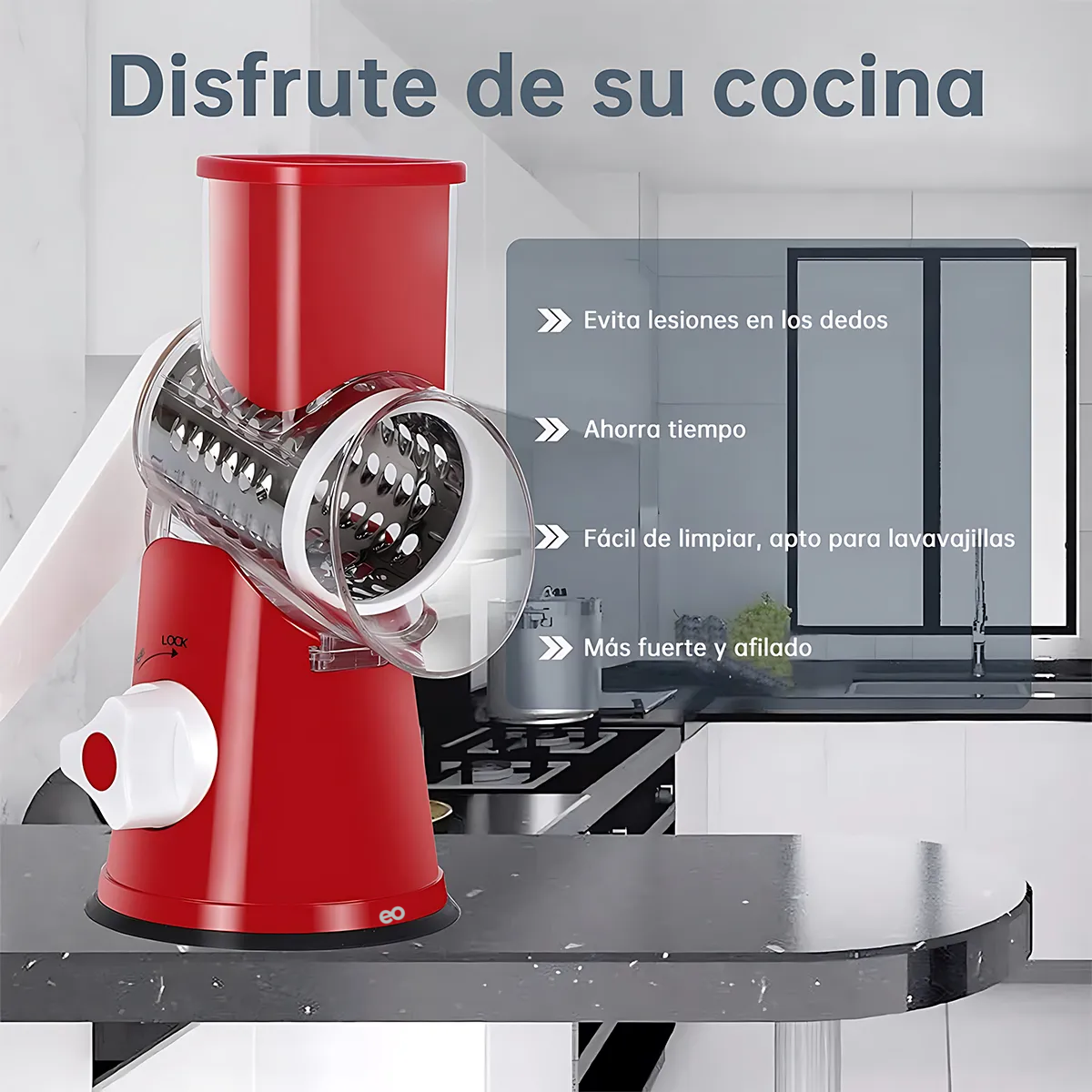 Foto 5 pulgar | Rallador Cortador Manual De Quesos Verduras 3 En 1 Cabezales Eo Safe Imports Esi-20347rojo