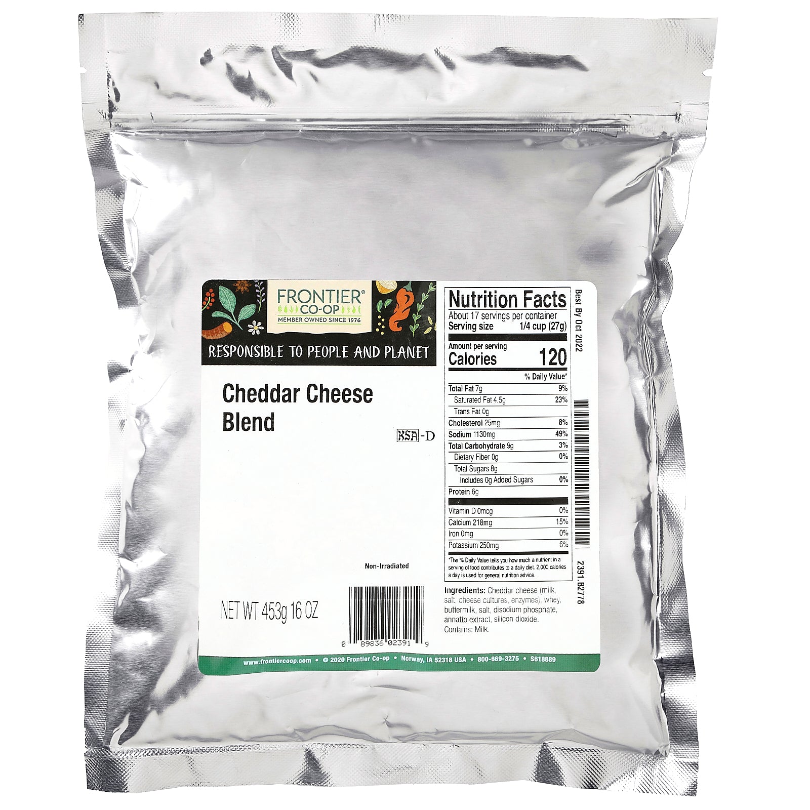 Foto 3 pulgar | Mezcla De Queso Frontier Co-op Cheddar 453 G - Venta Internacional.