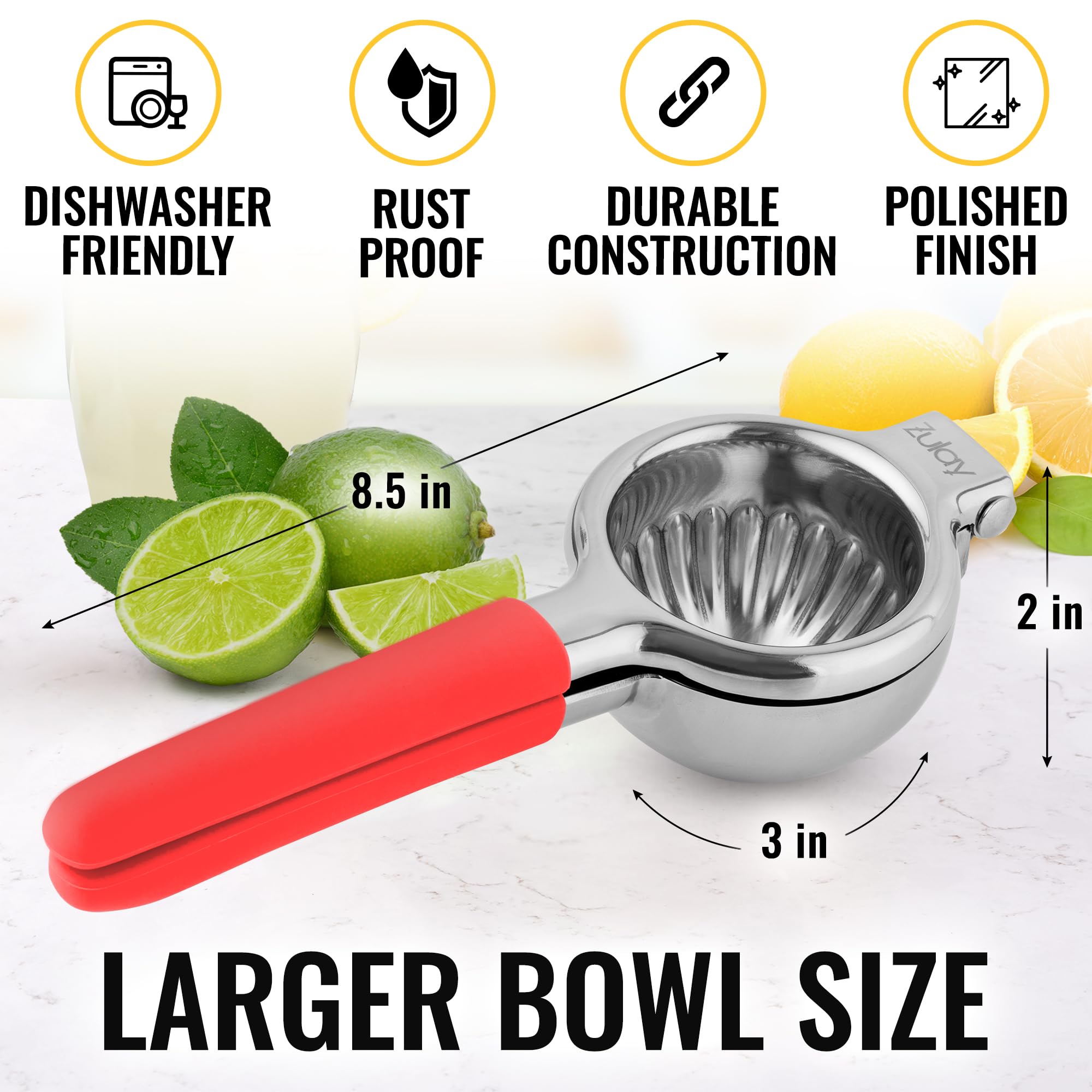 Foto 4 pulgar | Exprimidor de Limón Zulay Kitchen de Acero Inoxidable con Asas de Silicona Roja - Venta Internacional