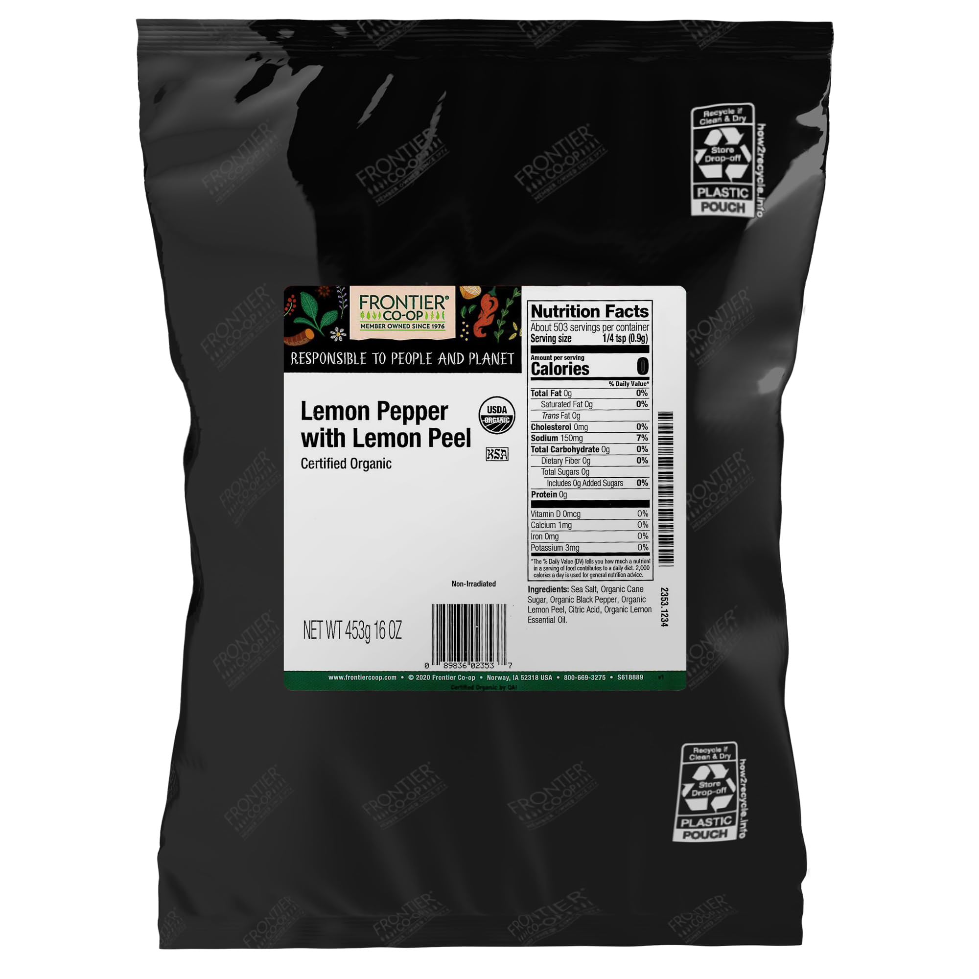 Foto 2 pulgar | Pimienta De Limón Orgánica Seasoning Frontier Con Cáscara De Limón 454 G - Venta Internacional.