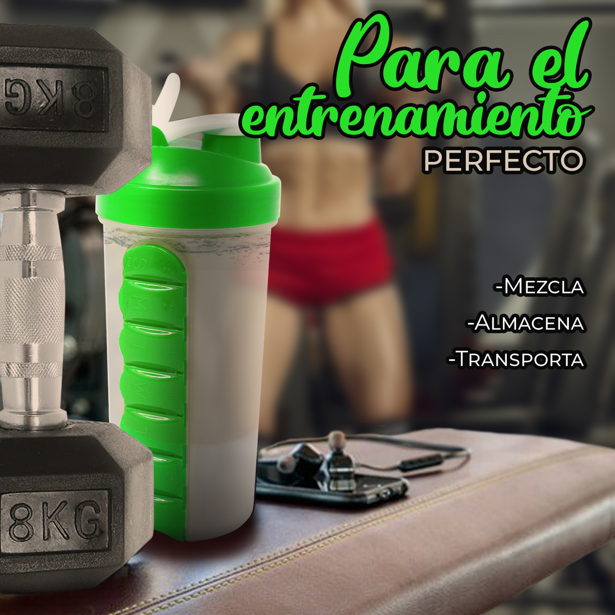 Foto 3 pulgar | Vaso Mezclador para Proteína Gym Nubisuave color Verde