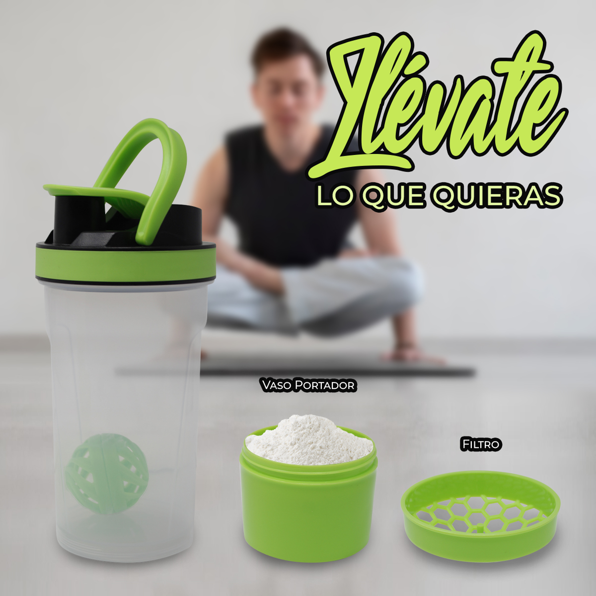 Foto 4 pulgar | Vaso Mezclador para Proteína Gym Nubisuave color Verde