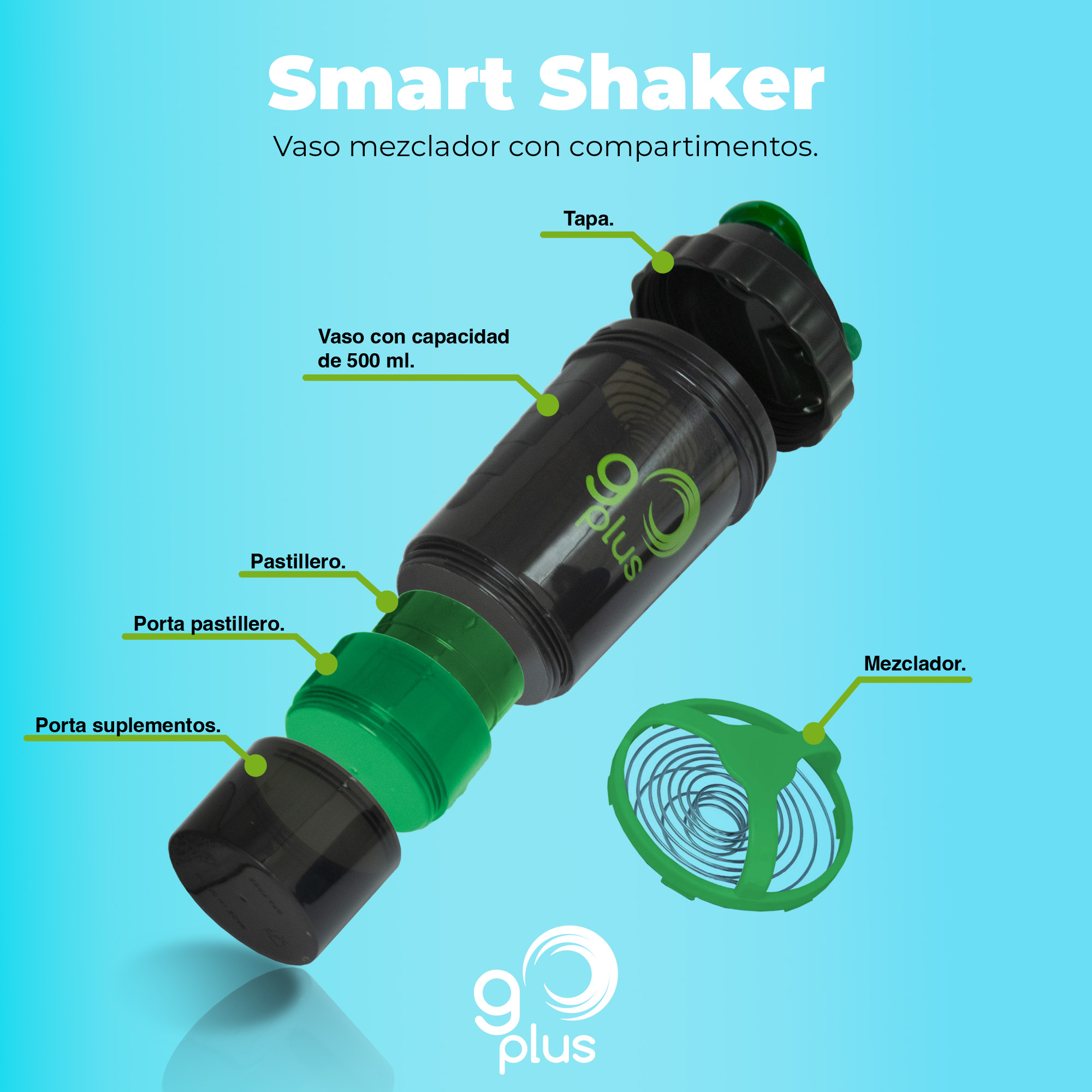 Foto 3 pulgar | Dos Smart Shaker con Verde Go Plus color Negro