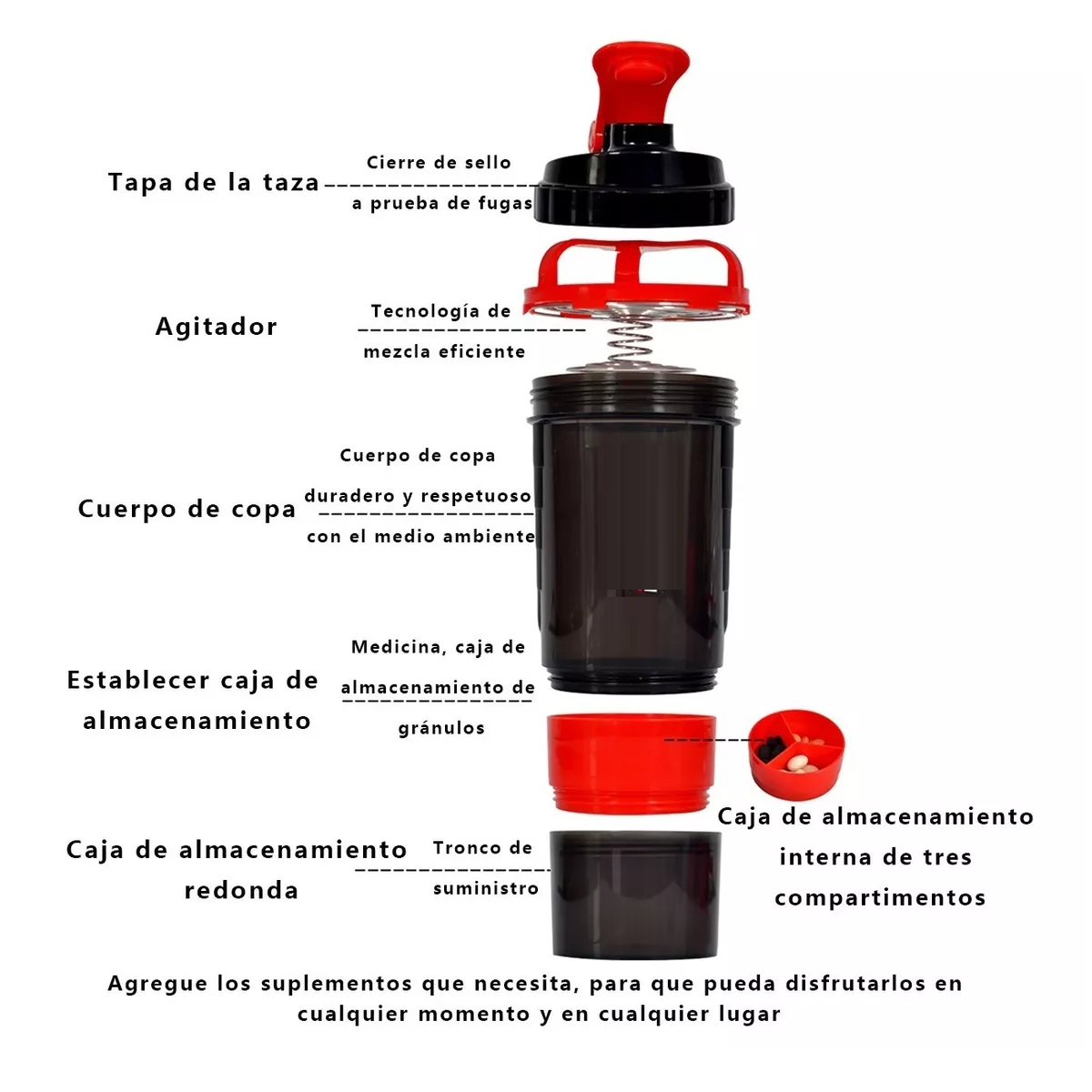 Foto 2 | Vaso Mezclador Shaker de Gimnasio Eo Safe Imports Esi-8241 color Rojo