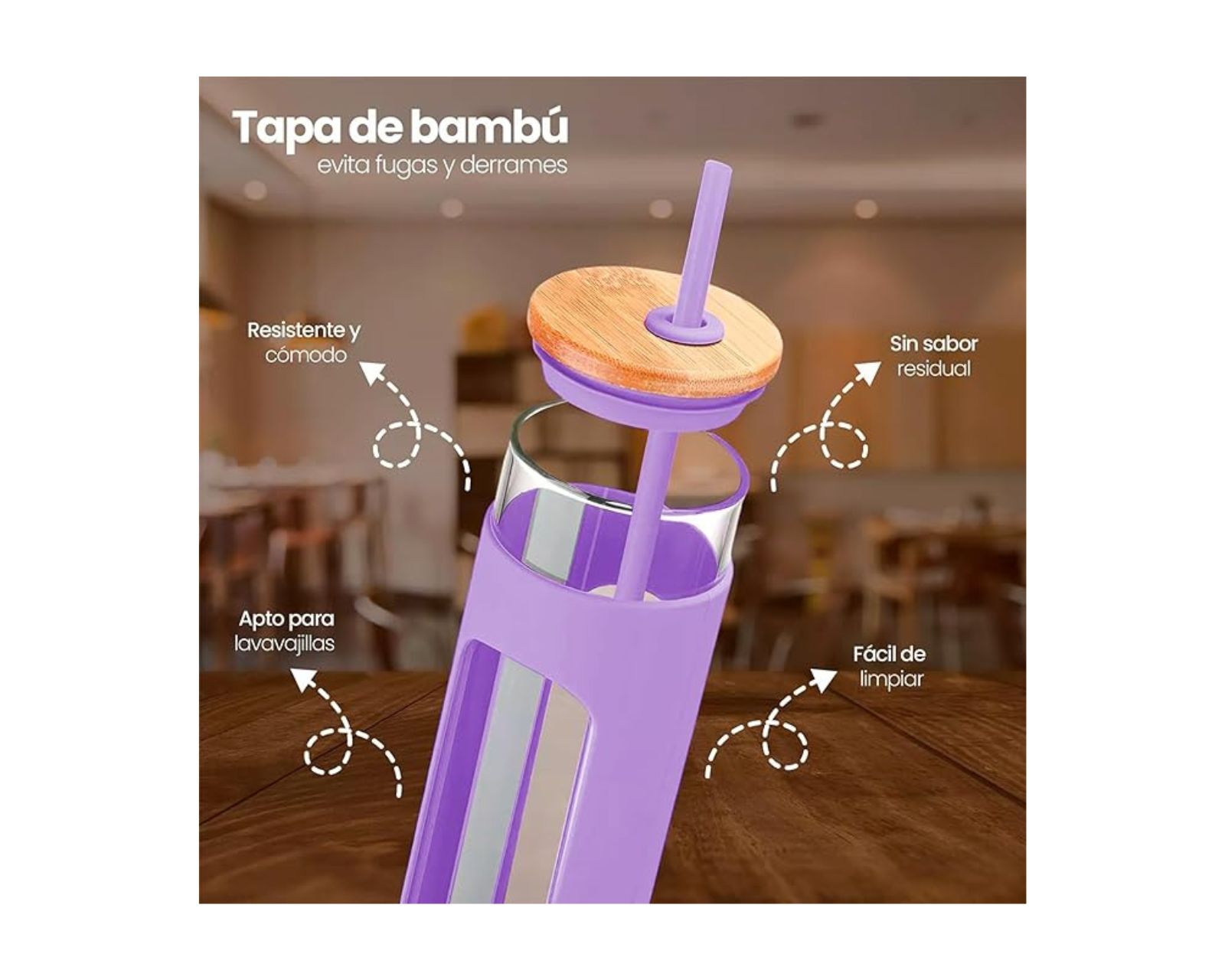 Foto 4 pulgar | Baricoffee Termo Vaso Térmico De Vidrio Para Agua, Café, Caliente O Frío, Popote De Silicona, Funda Protector