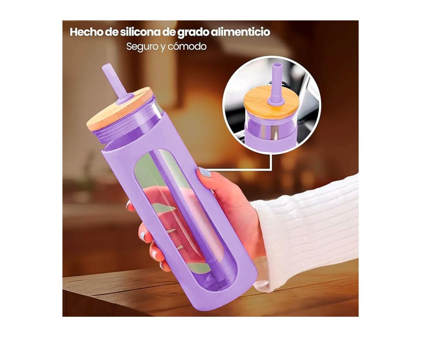 Foto 6 pulgar | Baricoffee Termo Vaso Térmico De Vidrio Para Agua, Café, Caliente O Frío, Popote De Silicona, Funda Protector