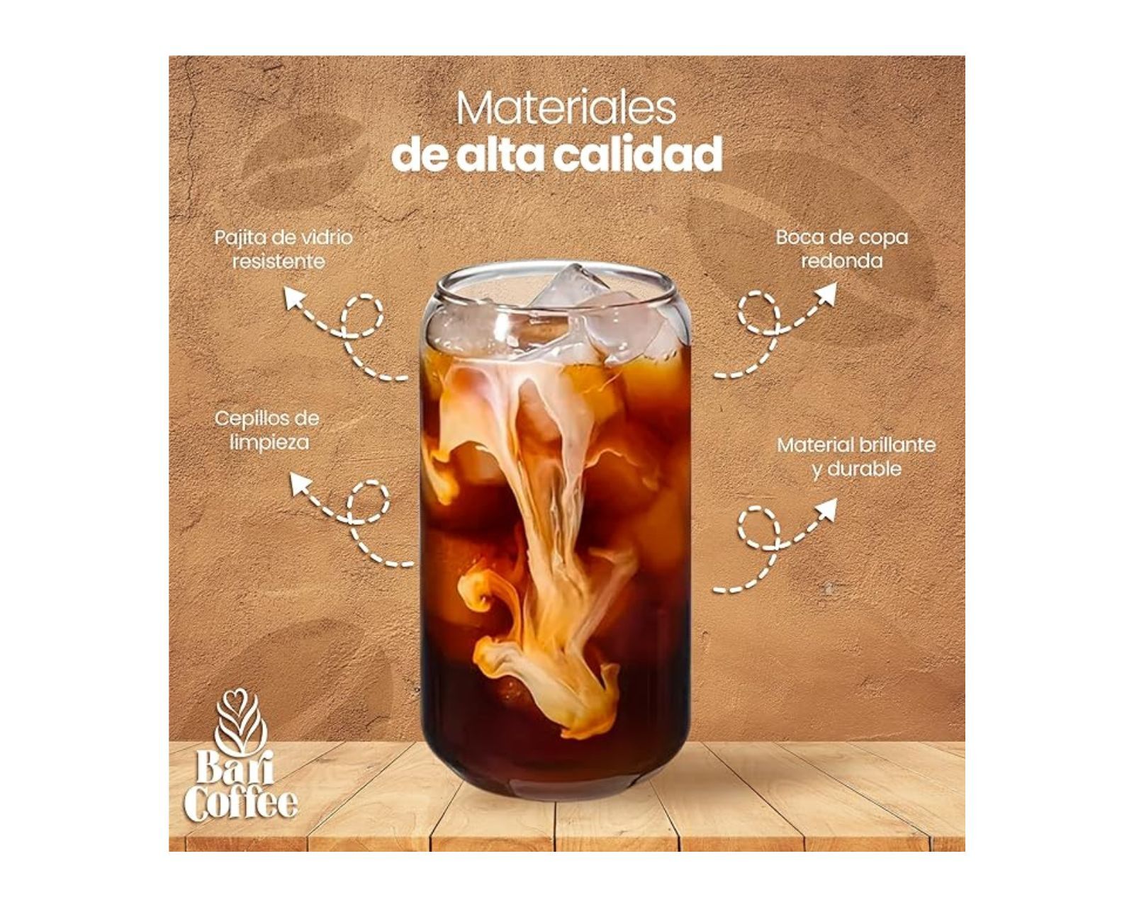 Foto 4 pulgar | Baricoffee Juego De 4 Vasos De Cristal, Vidrio Tapa De Bambú 16 Oz (473.17 Ml), Forma De Lata Vaso, Ideales P