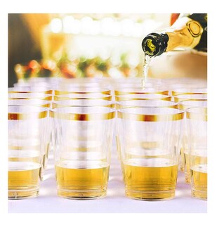 Foto 3 | Vasos Elegantes Desechables De Plástico 12 Oz De Fiesta 100 Pzs, Dorado/transparente