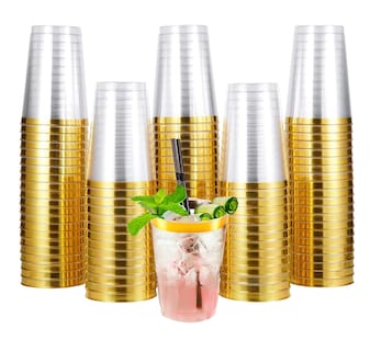 Foto 1 | Vasos Elegantes Desechables De Plástico 12 Oz De Fiesta 100 Pzs, Dorado/transparente