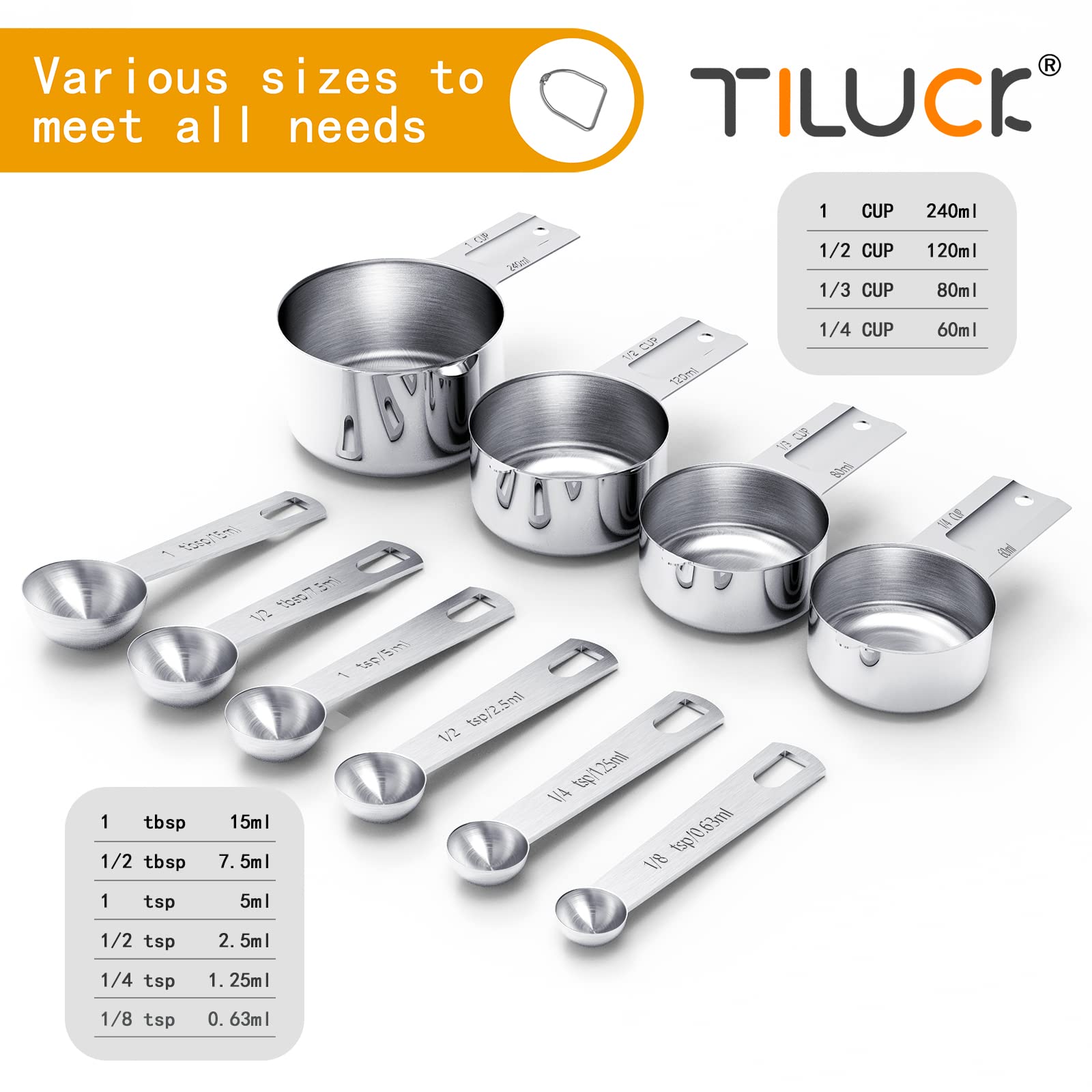 Foto 2 | Juego De Tazas Y Cucharas Medidoras Tiluck De Acero Inoxidable (10 Piezas) - Venta Internacional.