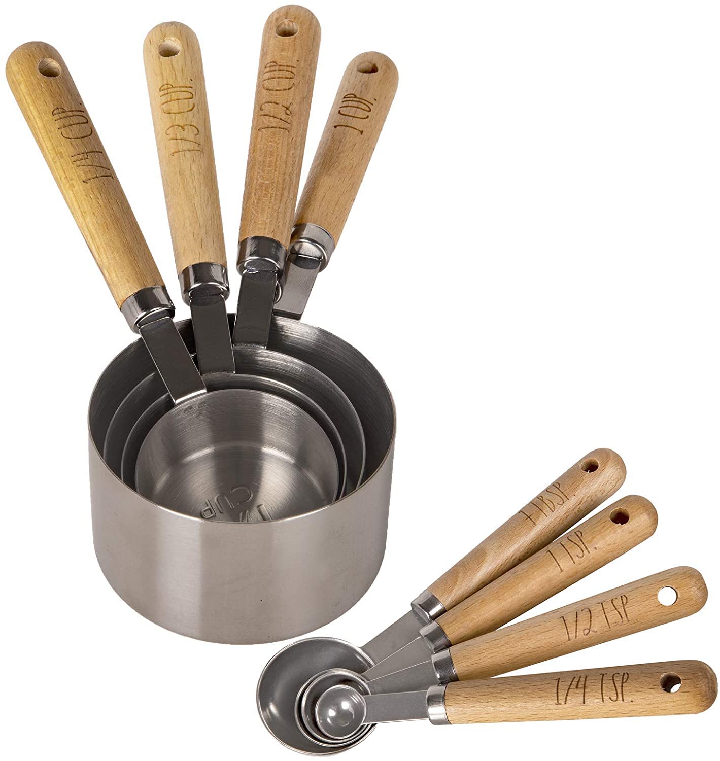 Juego De Tazas Y Cucharas Medidoras De 8 Piezas Cook With Color Wood - Venta Internacional.