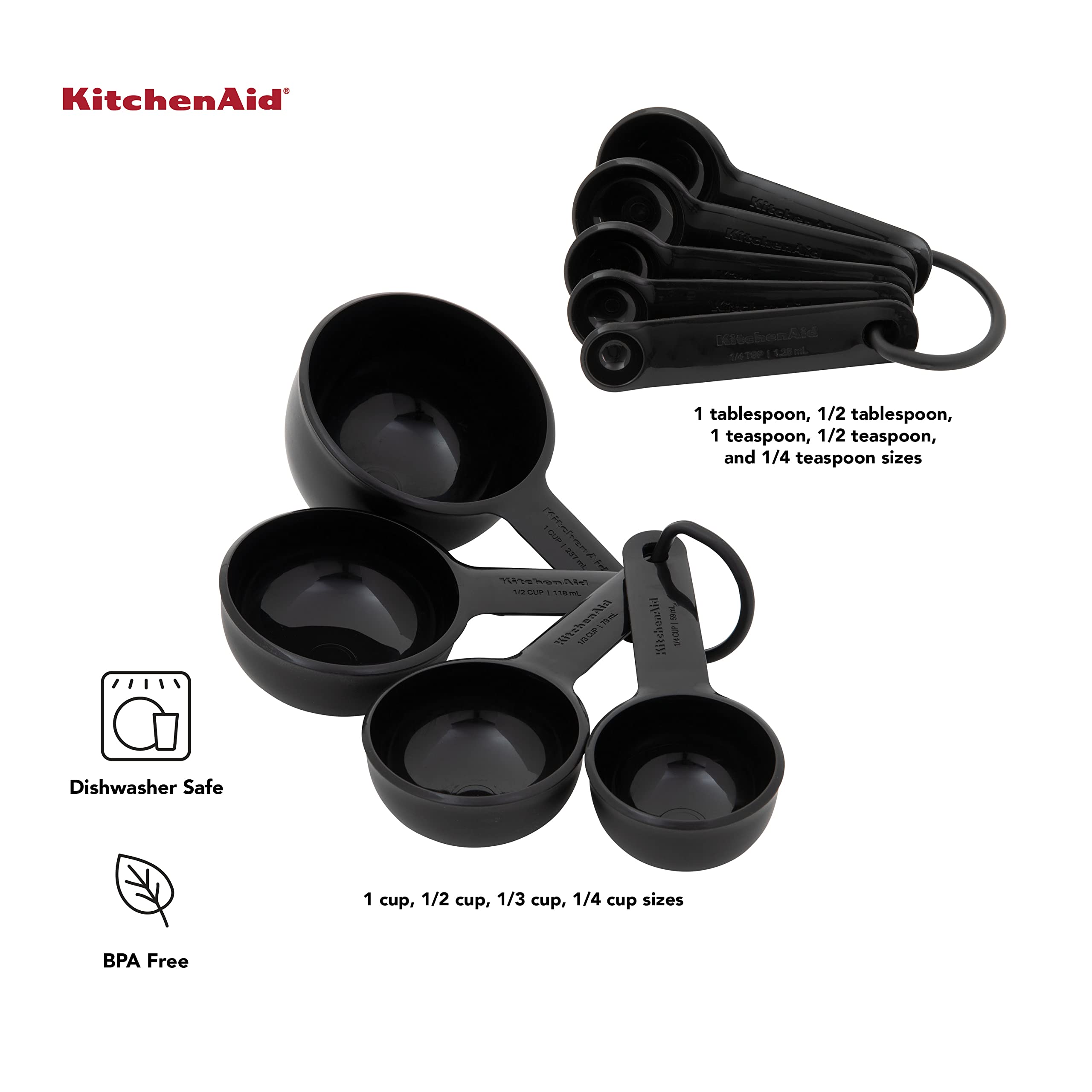 Foto 4 pulgar | Juego De Tazas Y Cucharas Medidoras Kitchenaid Universal De 9 Piezas, Color Negro - Venta Internacional.