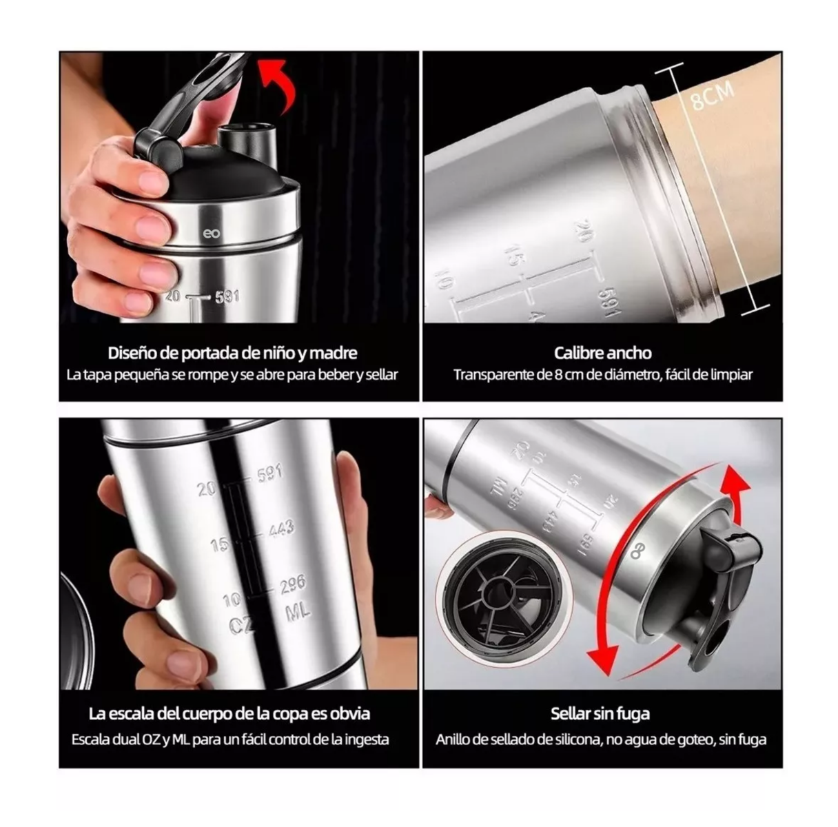 Foto 5 pulgar | Vaso Mezclador Shaker De Gimnasio Eo Safe Imports Esi-8243 Plata