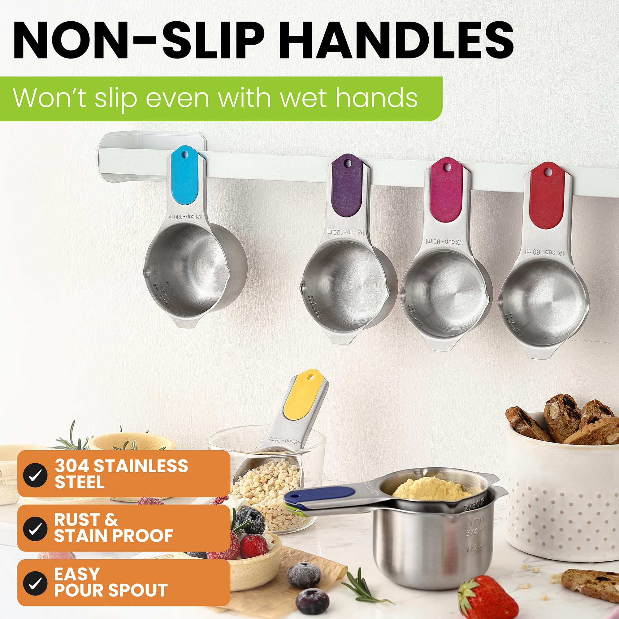 Foto 4 pulgar | Juego De 7 Tazas Medidoras Spring Chef Magnéticas De Acero Inoxidable - Venta Internacional.